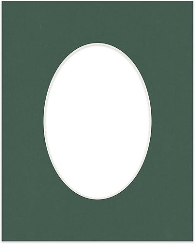 Miniatura 3 de Tapete de 8 x 10 pulgadas, corte biselado para fotos de 5 x 7 pulgadas, diseño ovalado verde cazador, apertura de tablero de fotos sin ácidos, mate