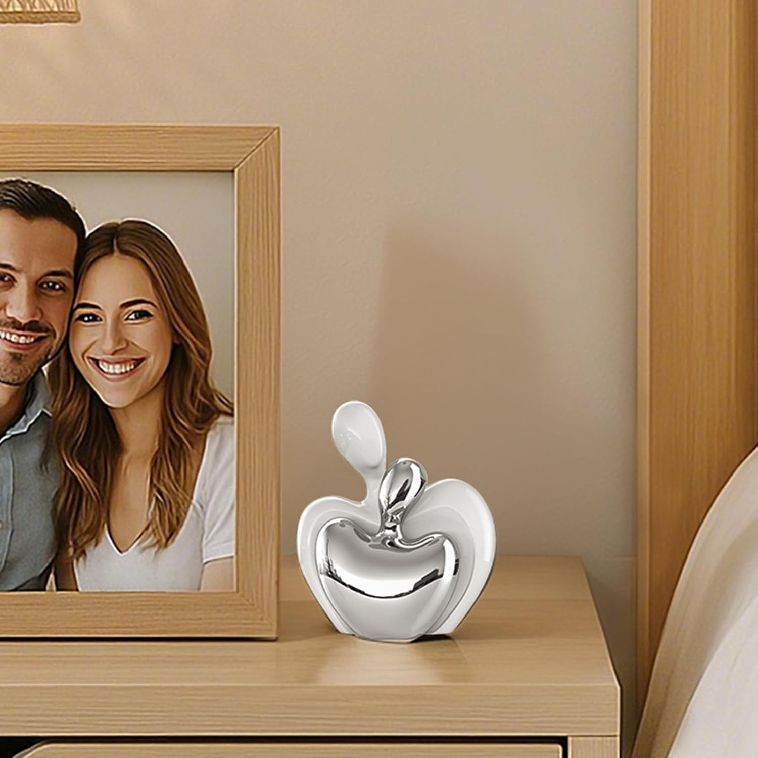 White Silver Mini Hugging Couple Statue Ceramic Lover Figurine Home Decor is a Romantic Gift for Her on Wedding Anniversary and Valentines, TV Stand Decoration Knick Knacks for Shelves (White Silver) - Image 6