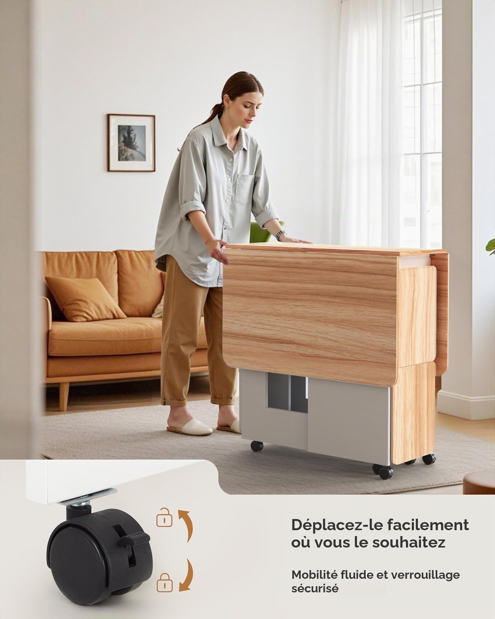 Mondeer Ensemble Table à Manger avec 4 Chaises, Ensemble Table à Manger Pliable avec Chaises pour Petits Espaces avec Etagères de Rangement, 120 x 80 x 80 cm, Chêne et Blanc