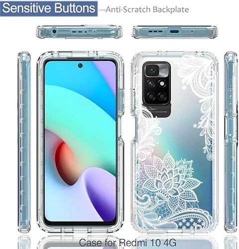 Miniatura 5 de Funda de teléfono para Redmi 10Redmi 10 Prime 21121119SG con protector de pantalla de vidrio templado, bonito patrón floral transparente de cuerpo