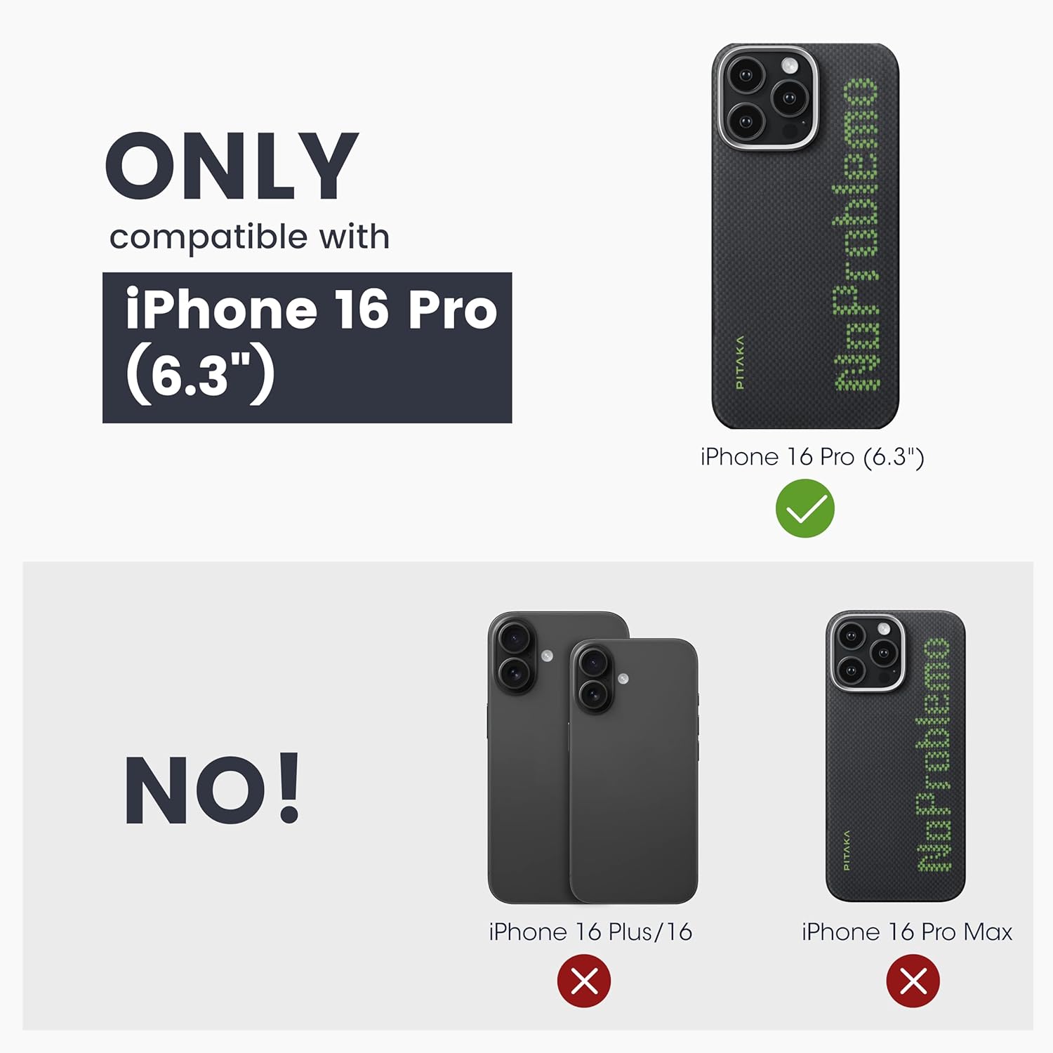 Pitaka iPhone 16 Pro Case - Compatible with MagSafe, Thin & Light, Glow in The Dark, 1500D Aramid Fiber Woven