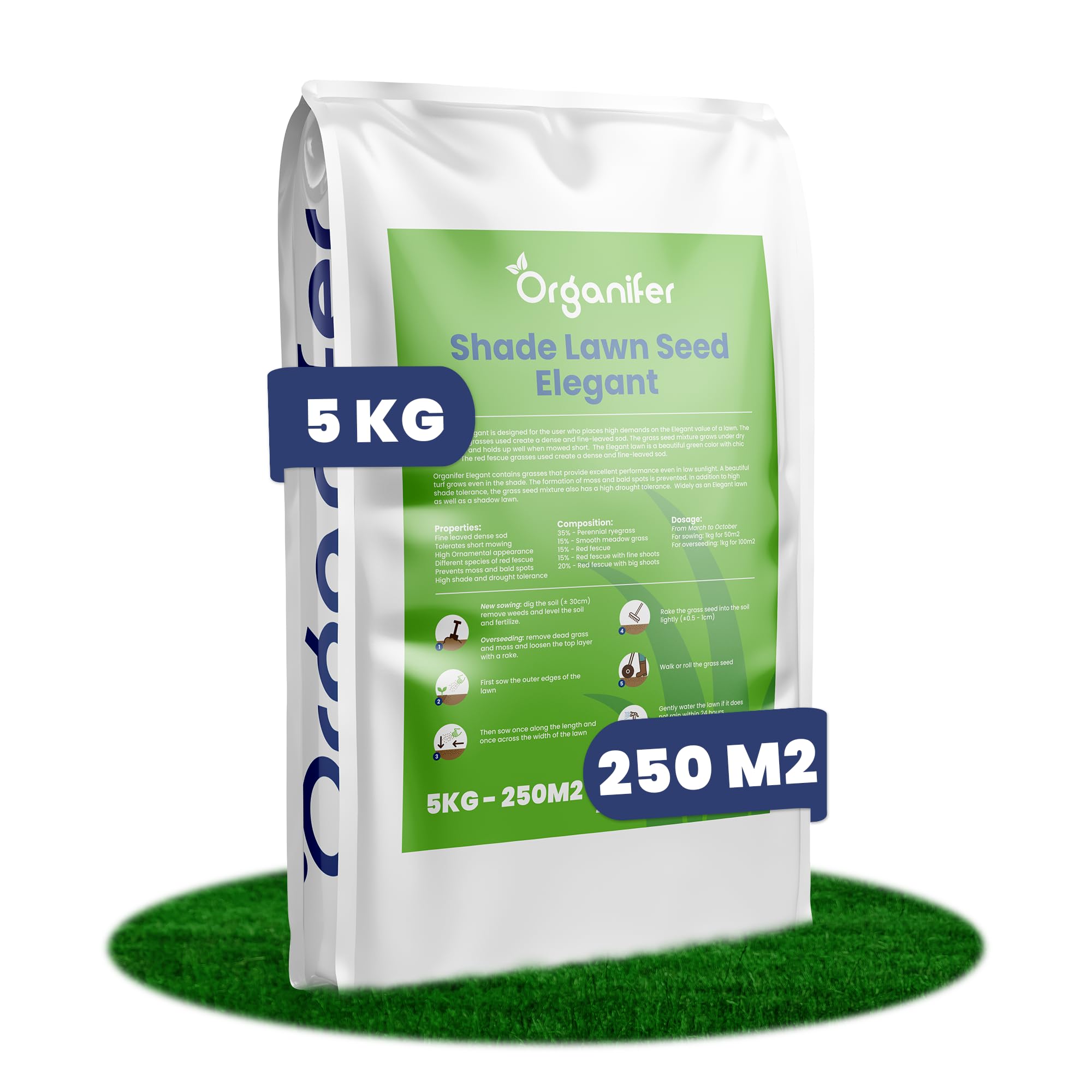Césped Sombreado Semillas | Elegante - Sombra Densa - Centeno Inglés - NAK-Certificado - 5kg - Organifer