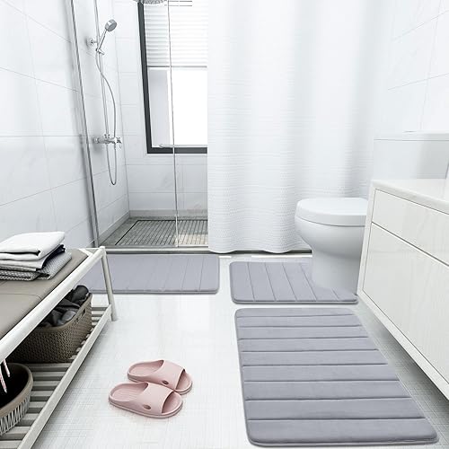 Miniatura 2 de Buganda Alfombra de baño de espuma viscoelástica, 24" x 16", alfombras de baño ultra suaves y antideslizantes, absorbentes de agua y lavables a Gris