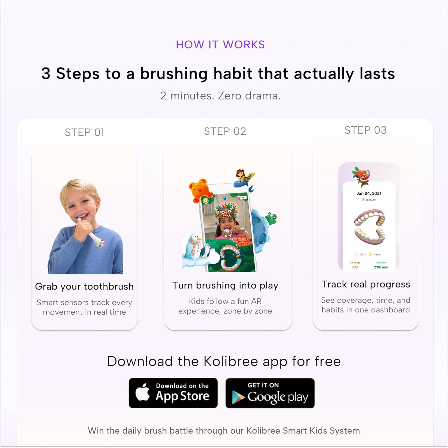 Kids Smart Toothbrush Kit with 1-Month Premium App Access and Phone Holder