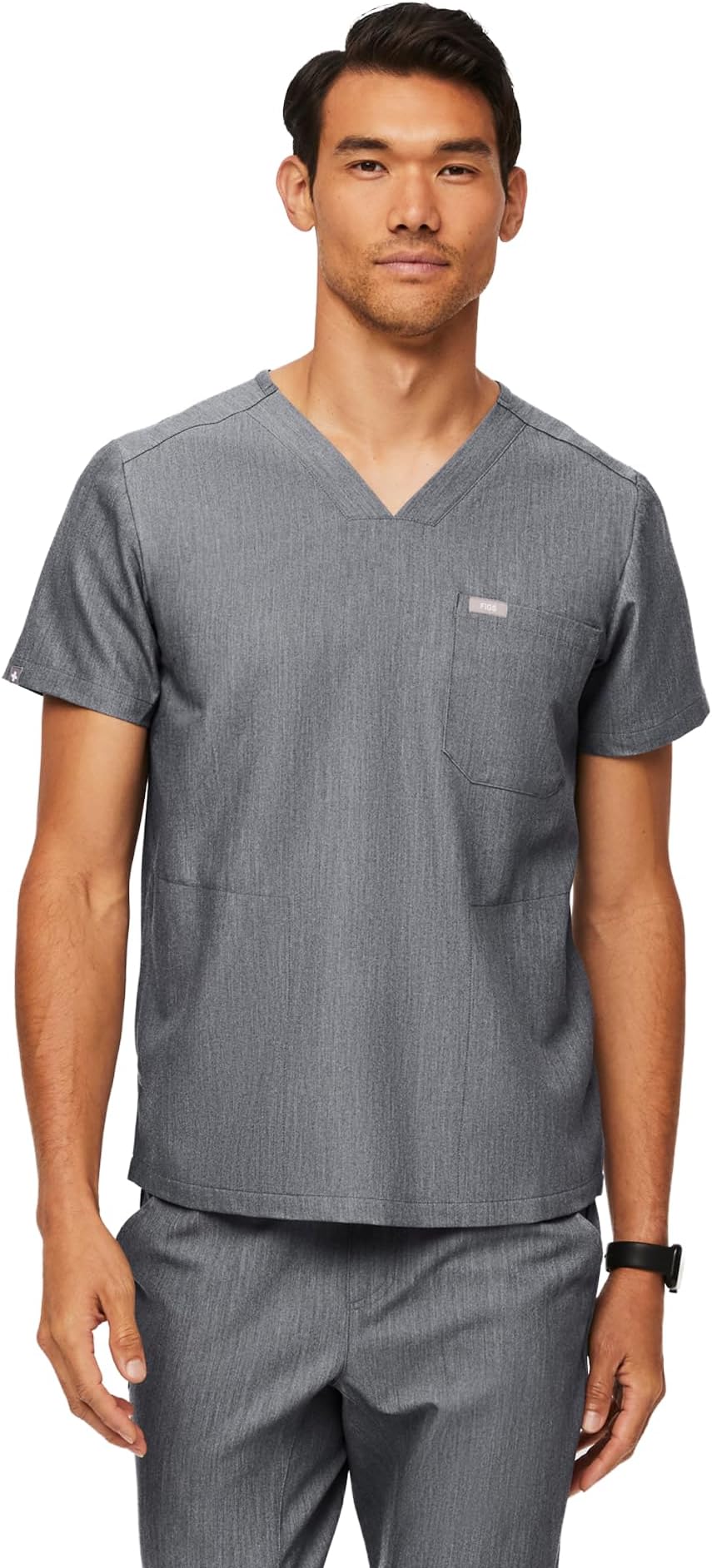 Chisec Scrub Top for Men | 3 Pockets, Tailored Fit, Squared V-Neck, 4-Way Stretch, Moisture-Wicking
