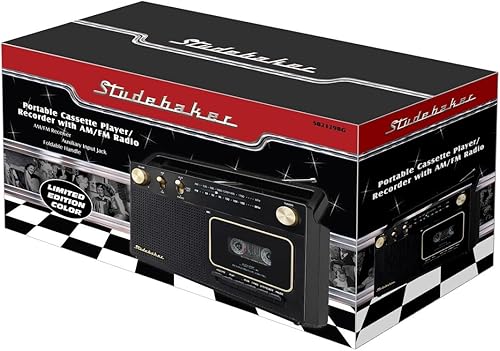 Miniatura 5 de Studebaker Portátil Retro Home Audio estéreo AMFM Radio y reproductor de cassettegrabadora con conector de entrada auxiliar y altavoces integrados