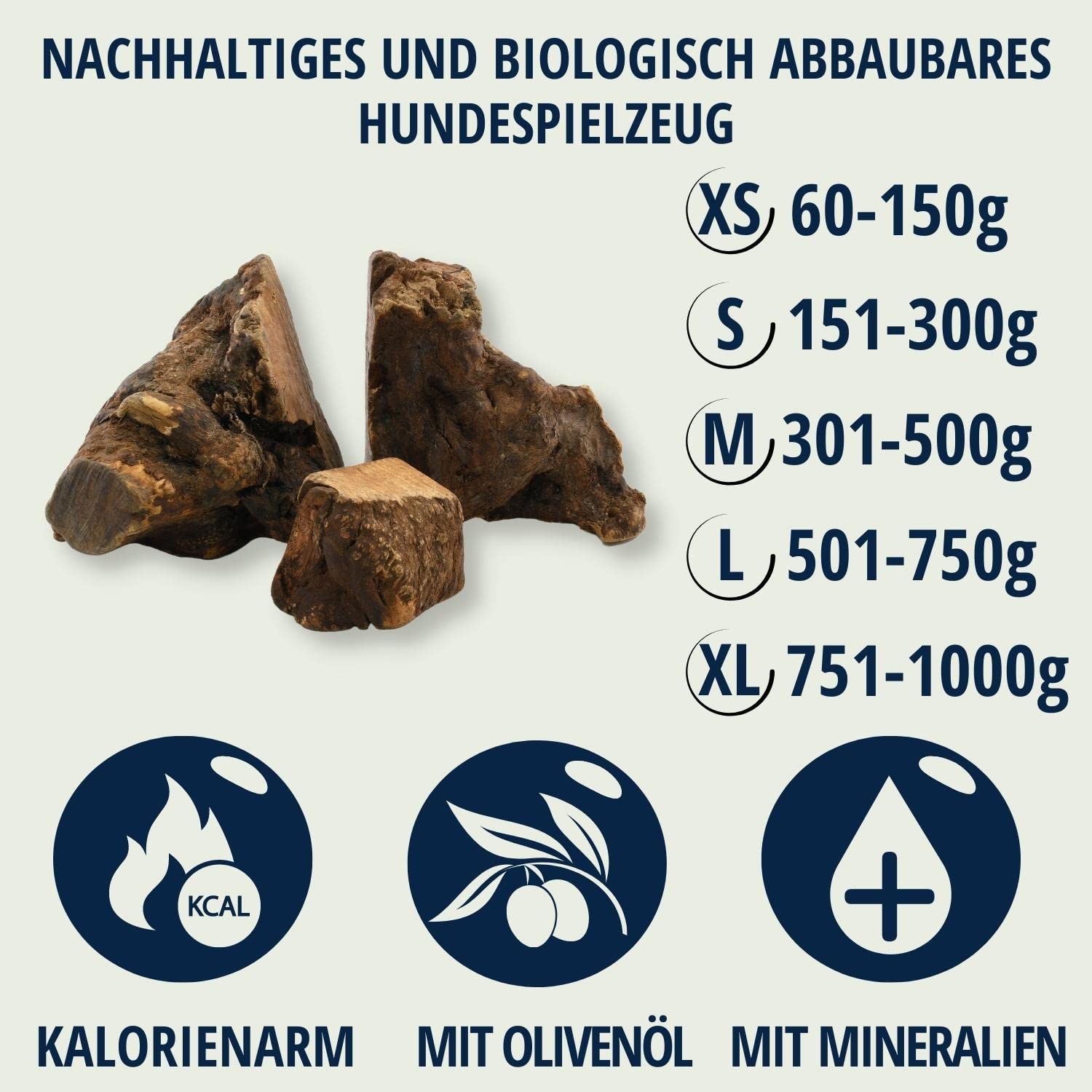 Kauwurzel mit Olivenöl für Hunde XL (751-1000g), 3er Pack | 100% natürliche Kauwurzel mit Olivenöl, langlebiger Kauknochen und Kauspielzeug für Hunde, reich an Mineralien