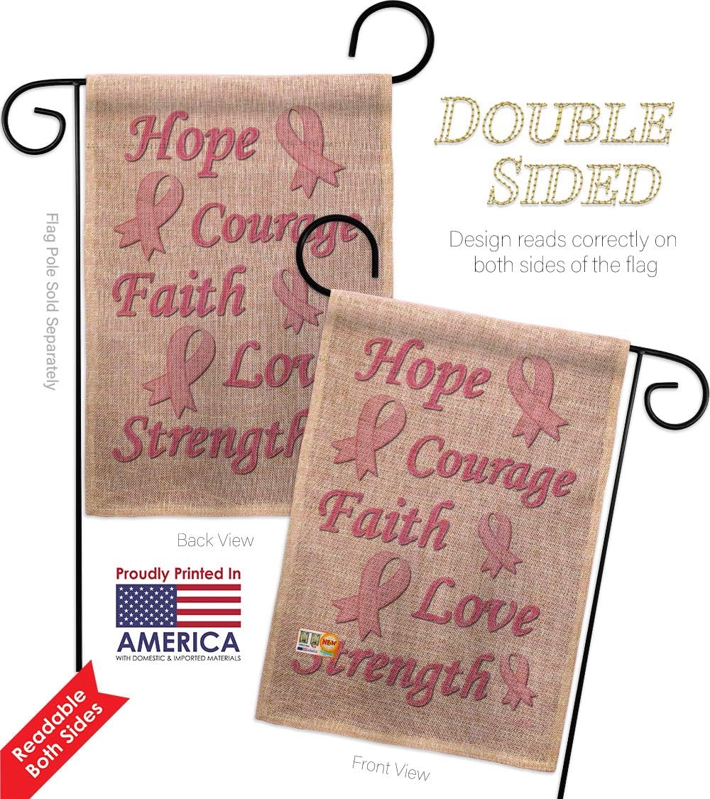 Hope Faith Courage Burlap Garden Flag Support Awareness Inspirational Survivor Ribbon Prevention Cancer Autism Breast BLM Small Decorative Gift Yard House Banner Double-Sided Made In USA 13 X 18.5