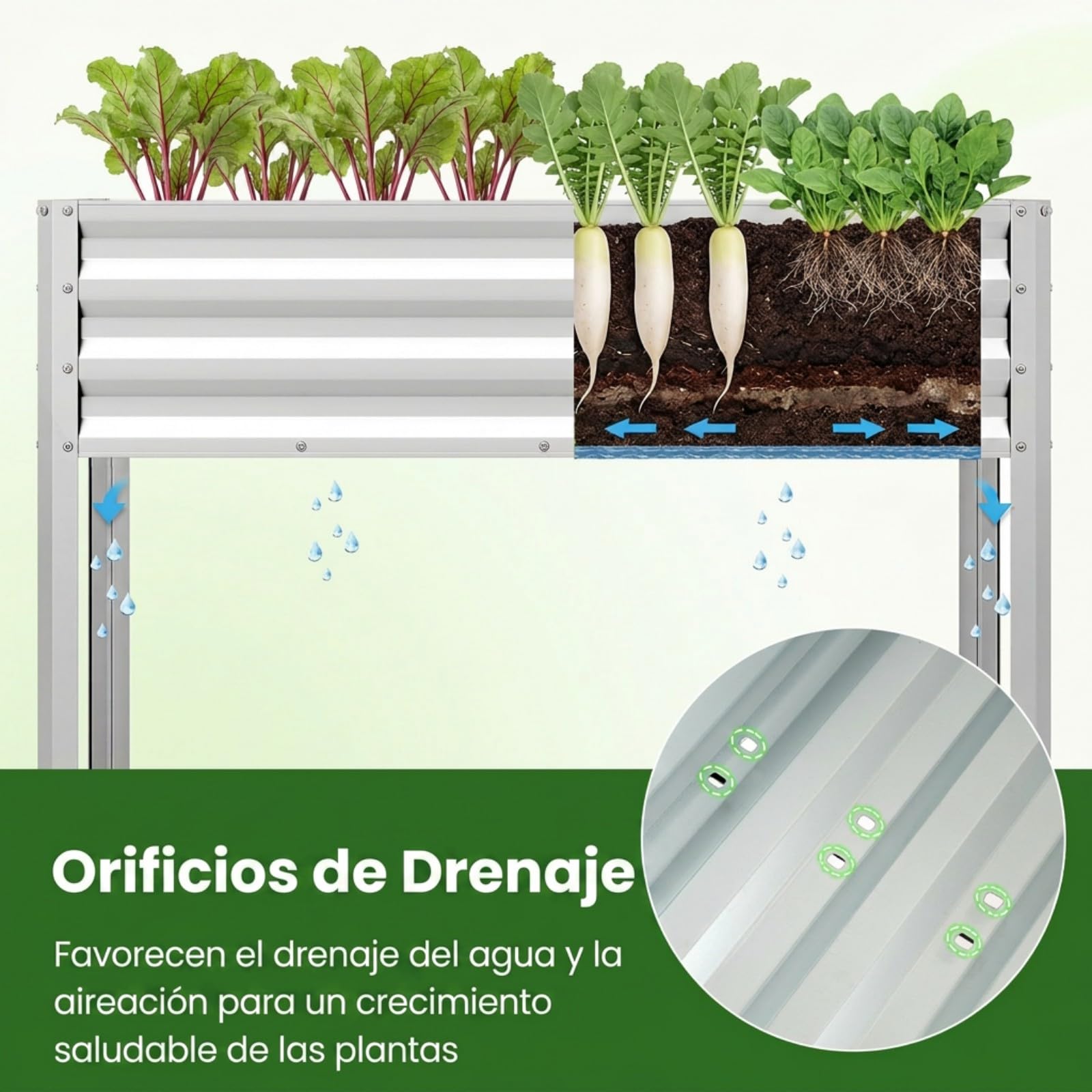 COSTWAY Huerto Urbano Terraza, Cama Elevada de Jardín de Metal con Recubrimiento Electroforético y Orificios de Drenaje, Jardinera Exterior Grande para Verdura, Flor, Fruta, 112x55x81 cm (Plateado)