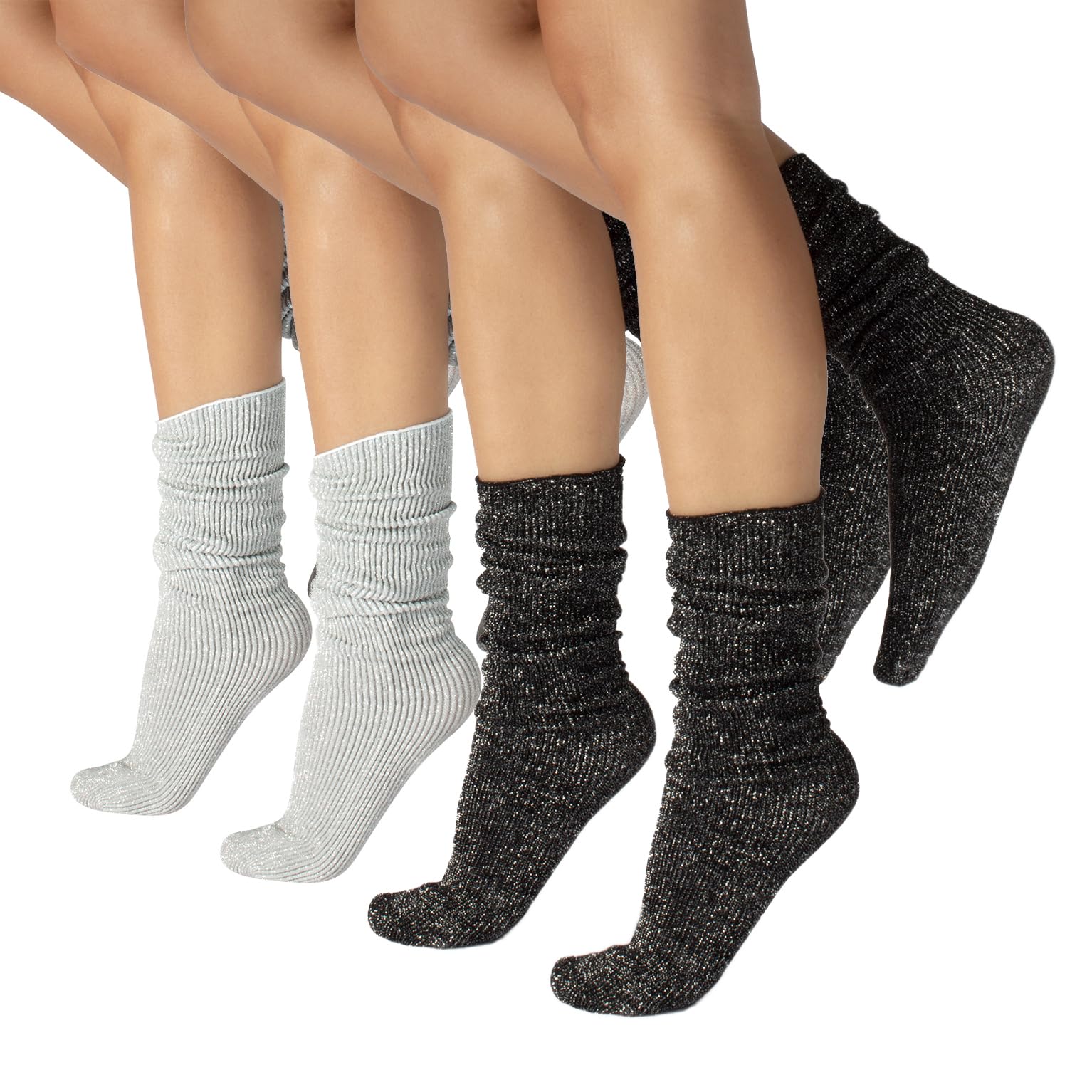 CALZITALY PACK 4 PAIA Calze senza Bordo Elastico, Calzini Brillanti, Calze Costine, Gambaletti Opachi | Made in Italy