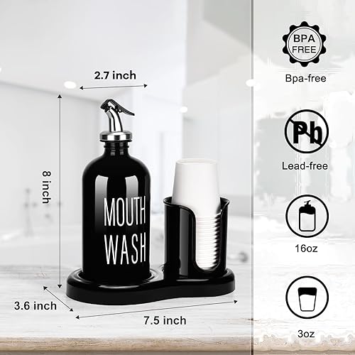 Miniatura 8 de BYAWAY Mouthwash Dispenser for Bathroom with Cup Holder Detchable Glass Mouthwash Container 16 OzRefillable Mouth Washer Dispenser for Countertop