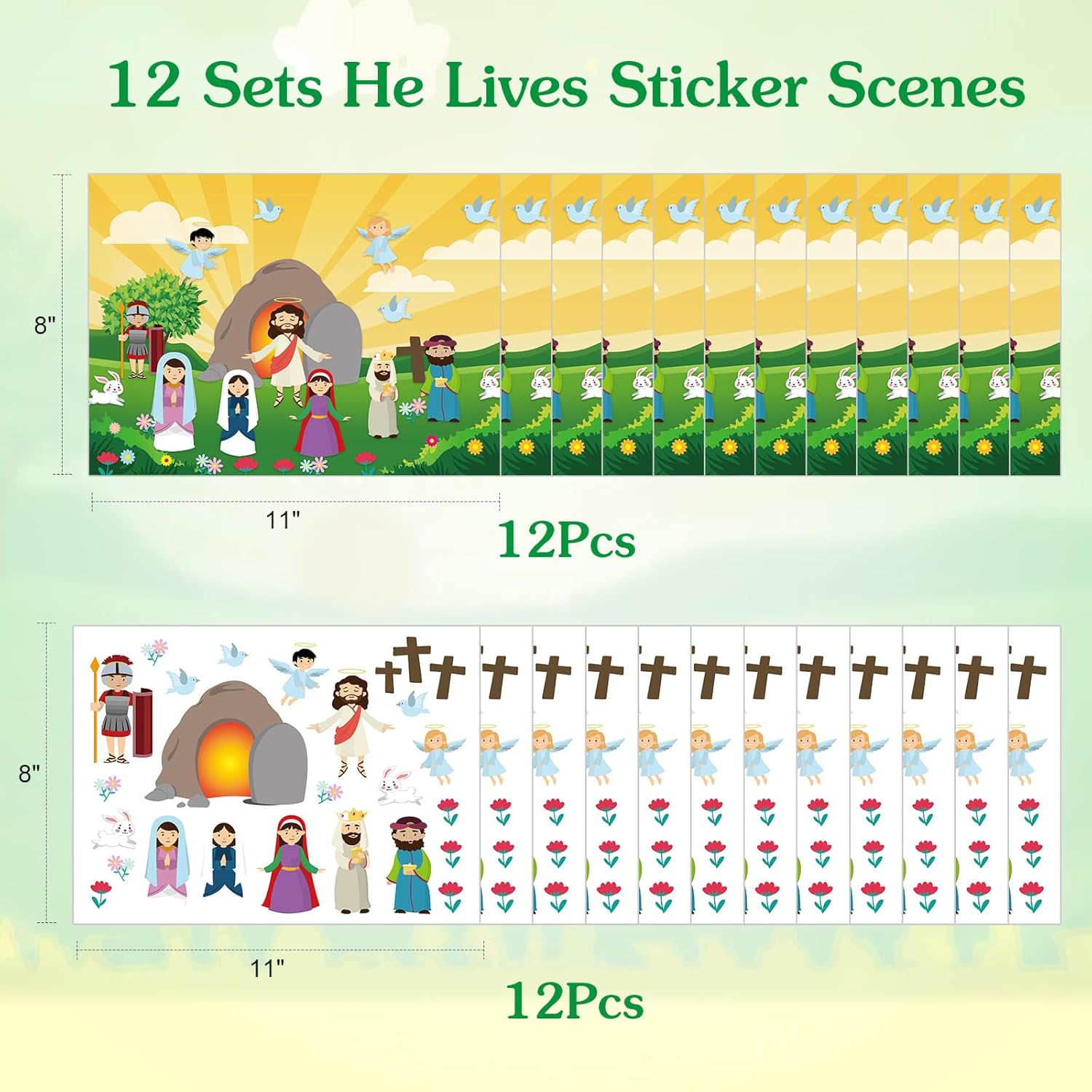 XJF 24 Pcs Make an Easter - He Lives Sticker for Kids Religious Gifts Easter Nativity Stickers Craft Ornaments Christian Jesus Stickers School Activities for Bible Sunday School Party Favors