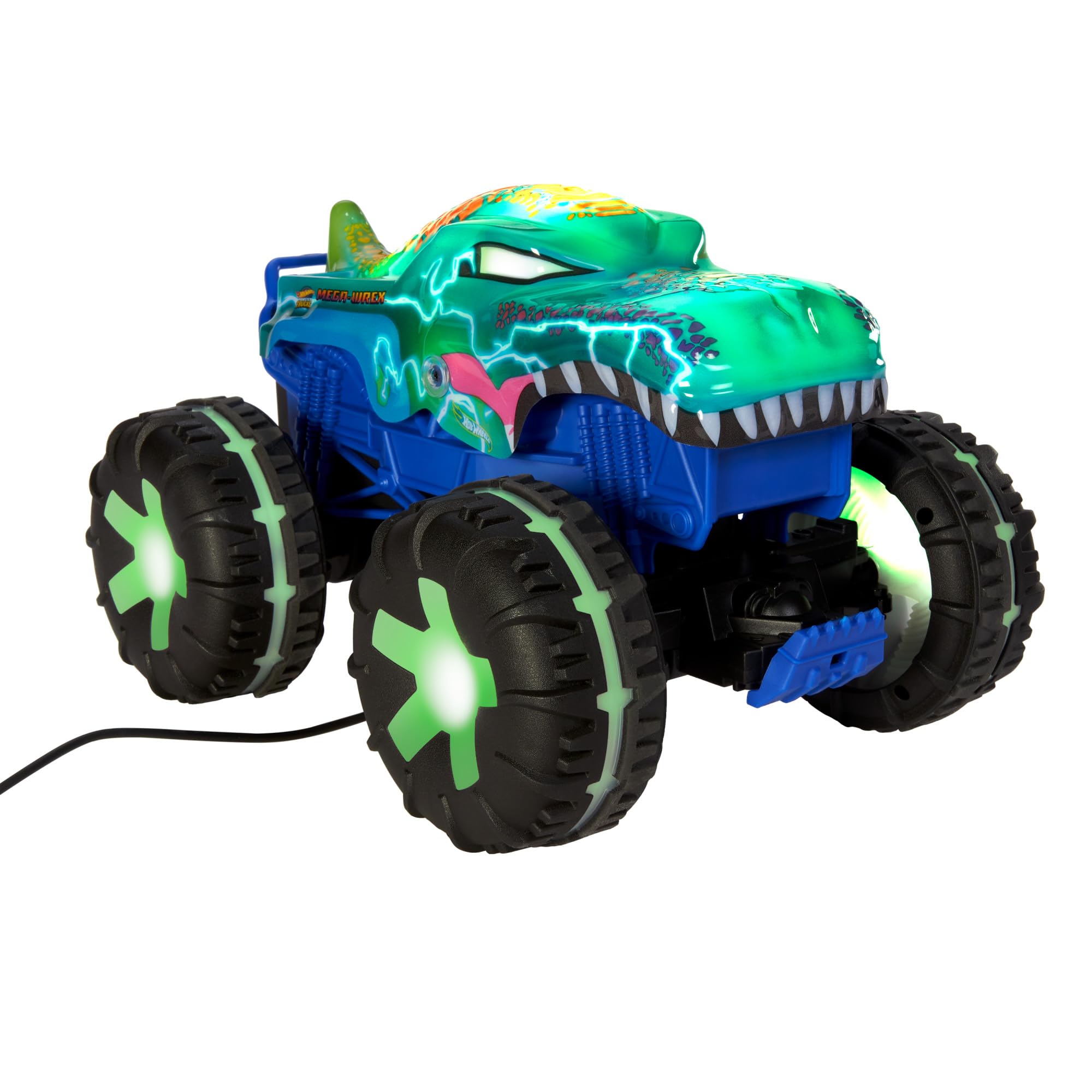 Hot Wheels Monster Trucks - Voiture Télécommandée, Mega-Wrex à l’échelle 1/15 Véhicule Télécommandé de Grande Taille avec 3 Modes de Jeu télécommandés et Effets sonores et Lumineux interactifs, JBD90