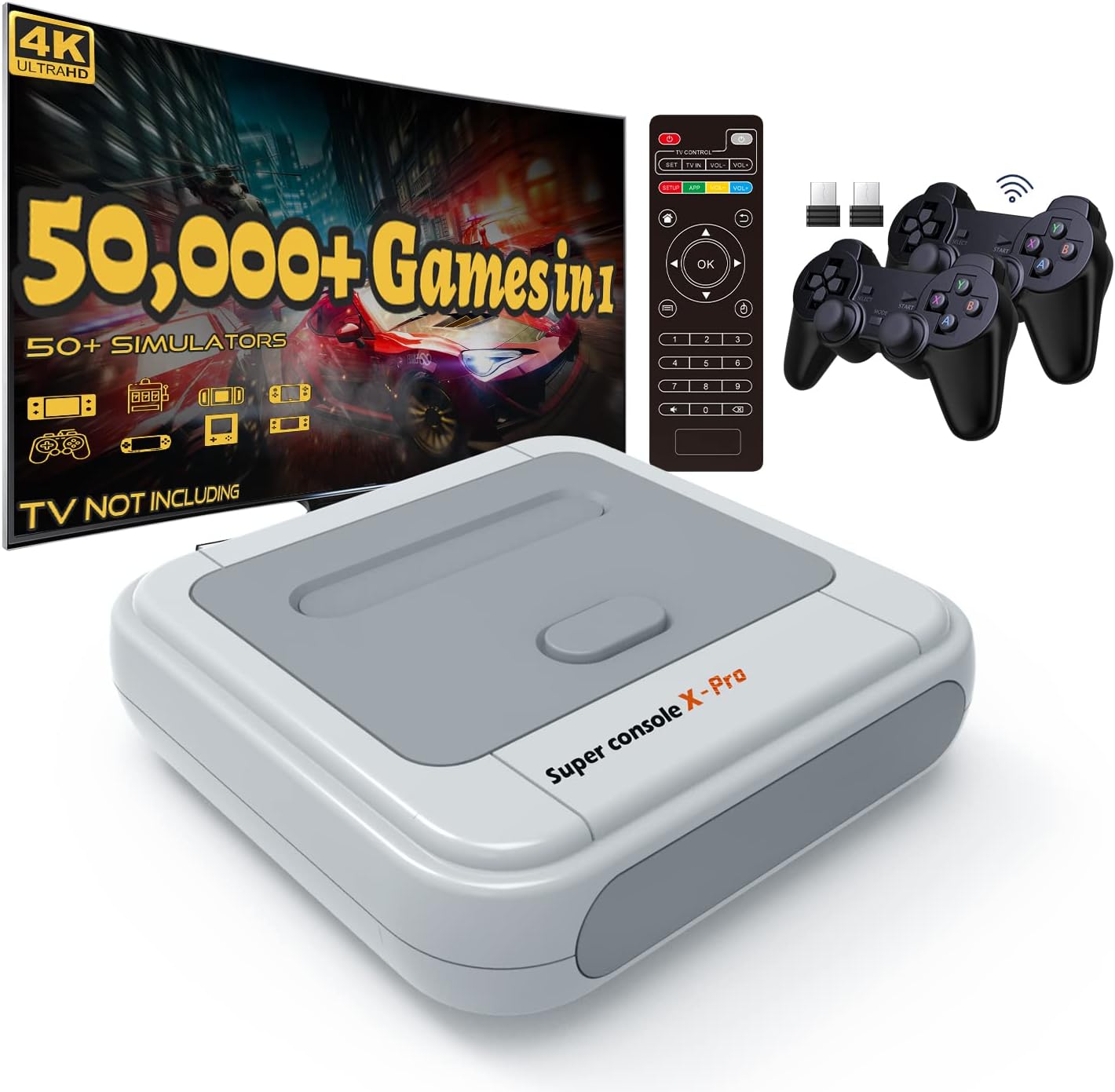 Kinhank Retro Game Console 256GB, Super Console X PRO Built-in 62,000+ Games, Video Game Console Systems for 4K TV HD/AV Output, Dual Systems, Compatible with PS1/PSP/MAME/ATARI