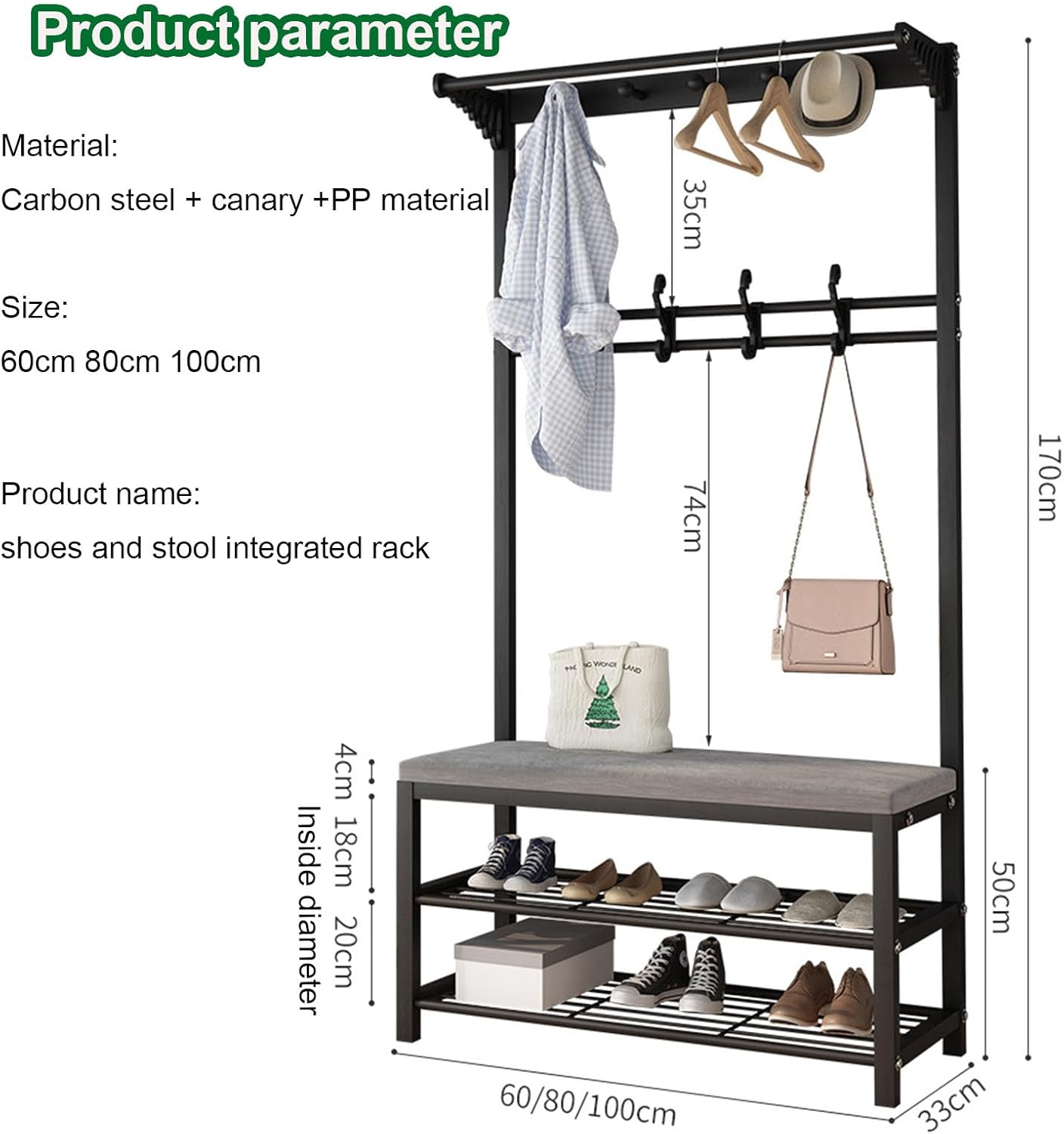 Entryway Hallway Storage Shoe Cabinet，Coat Stand，Coat Rack Shoe Bench 4-in-1 Shoe Bench Coat Stand Freestanding Hanger, Hall Tree, Entryway Bench Shoe Rack for Entryway with Shoe Rack,Velvet