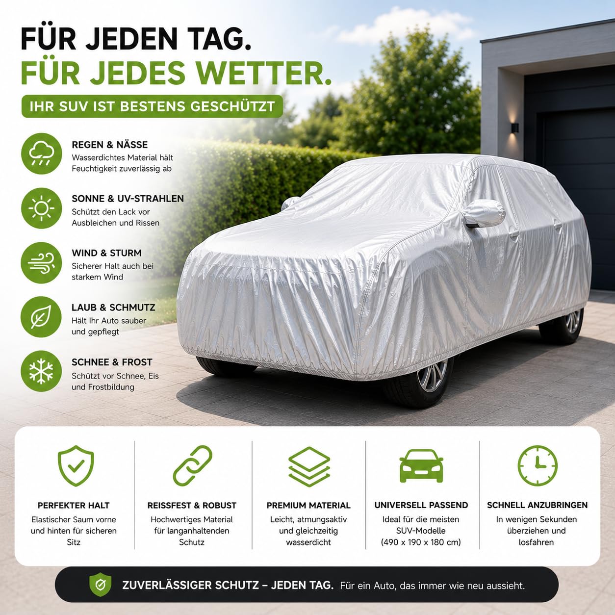 Pokrowiec na samochód SUV Pokrowiec samochodowy Pełny pokrowiec garażowy - Pokrowiec samochodowy - Plandeka wodoodporna - Pokrowiec samochodowy - Na zewnątrz i wewnątrz - (1 x SUV (490 x 190 x 180 cm)