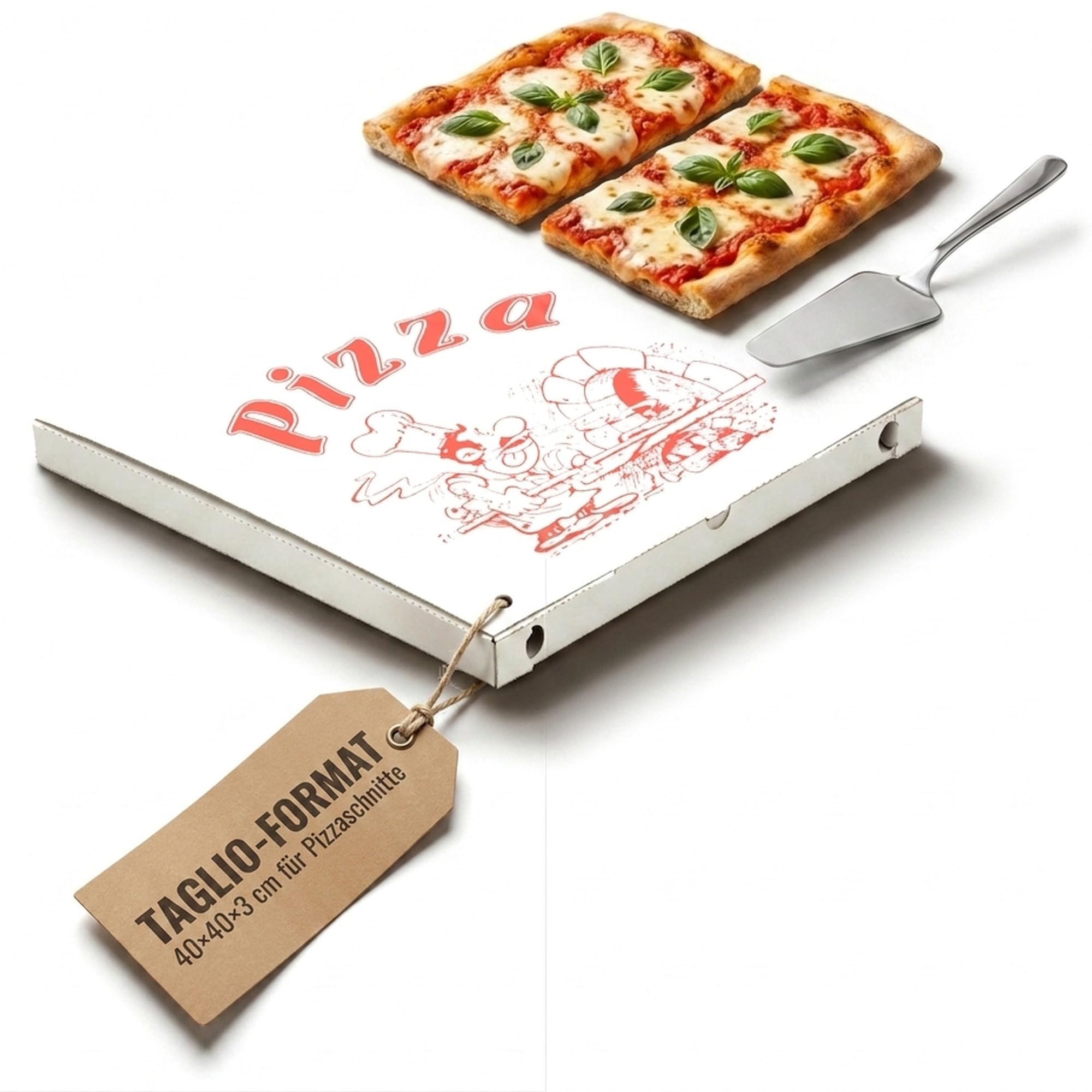 KK Verpackungen® Pizzakartons | 500 Stück, 40x40x3 cm, Pizzaboxen Taglio mit Motiv | Hochwertige Pizzaschachteln