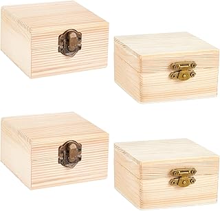 اوليكرافت صندوق من خشب الصنوبر الطبيعي غير المطلي مع مشبك قفل الحرف اليدوية للحرف والمجوهرات تخزين منزلي يمكنك صنعه بنفسك 4 قطع متعدد الالوان