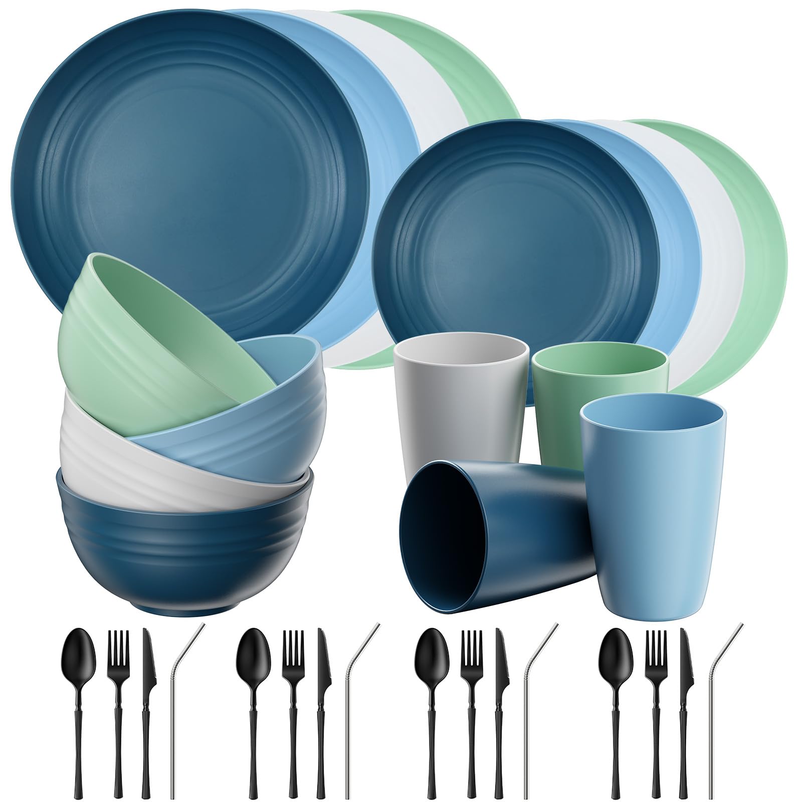 Quatish 64 Piece Dinnerware Set - Camping & Outdoors -15
