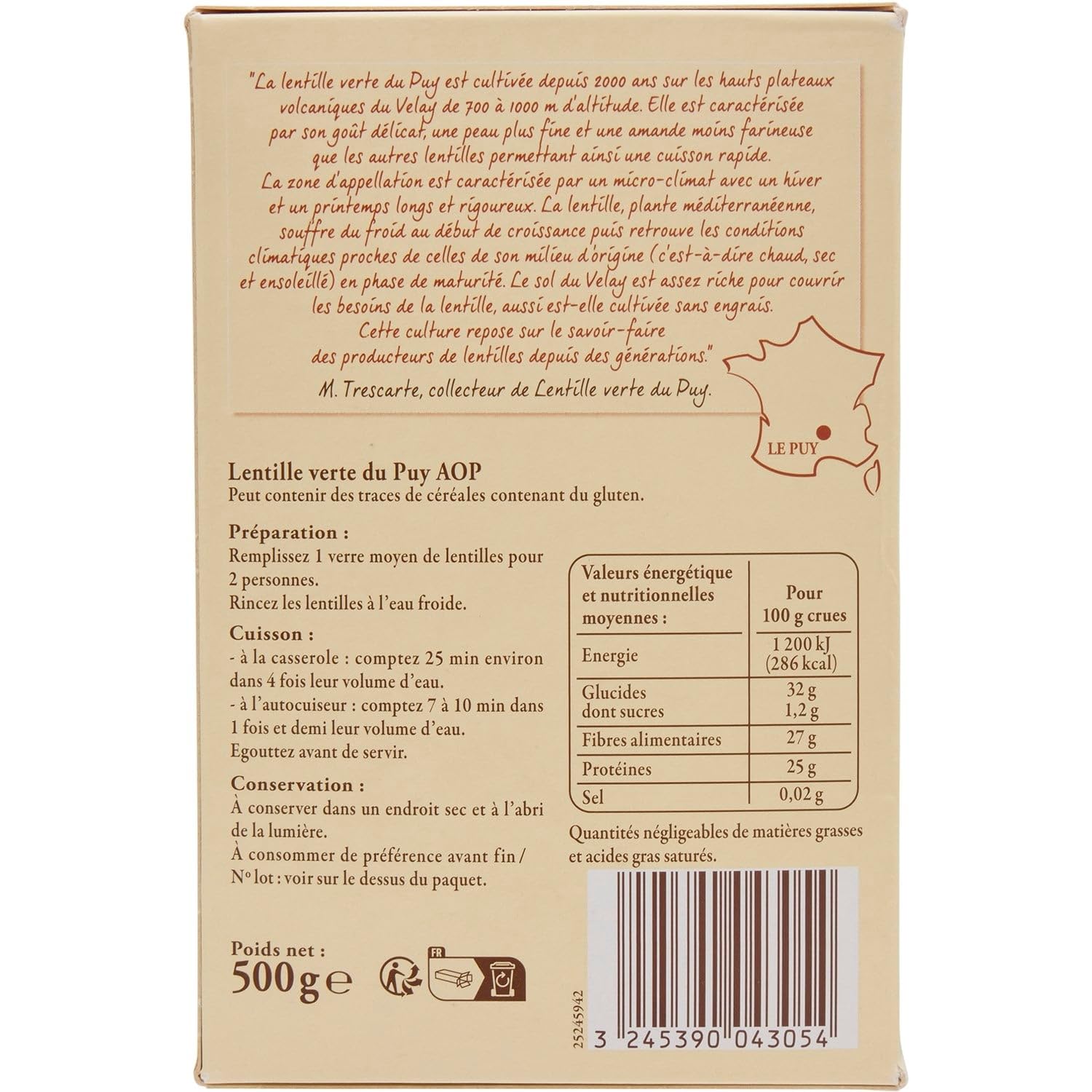 Cuisinez des plats familiaux savoureux avec les Lentilles Vertes du Puy AOP REFLETS DE FRANCE, format pratique de 500g - Lot de 3