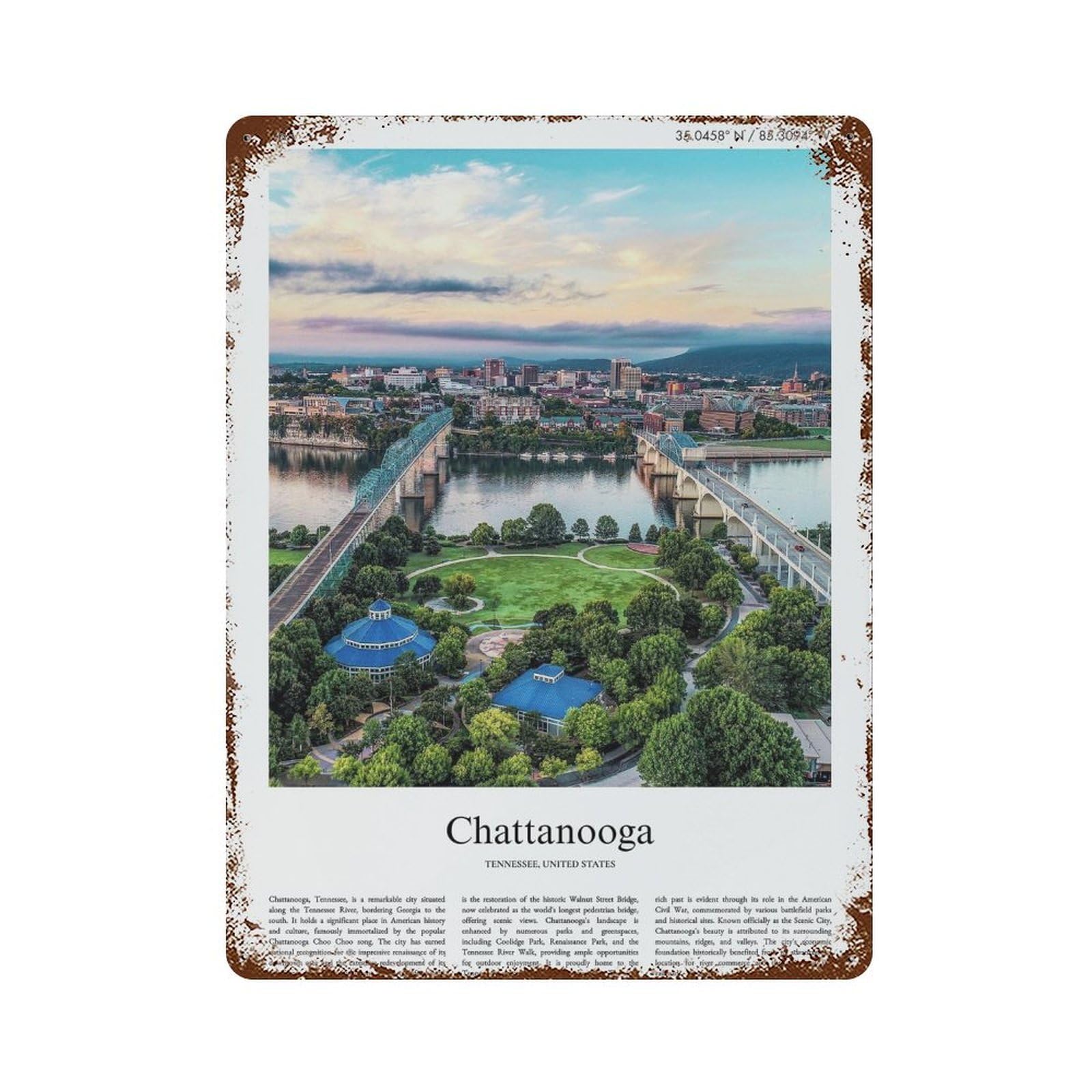 xiaoxiaoshen Chattanooga Tennessee, United States, USA City Scenery Wall Decor Art Metal Tin Poster Modern Home Decor Art Home Bar Shop Decorations Vintage Sign 40x30cm