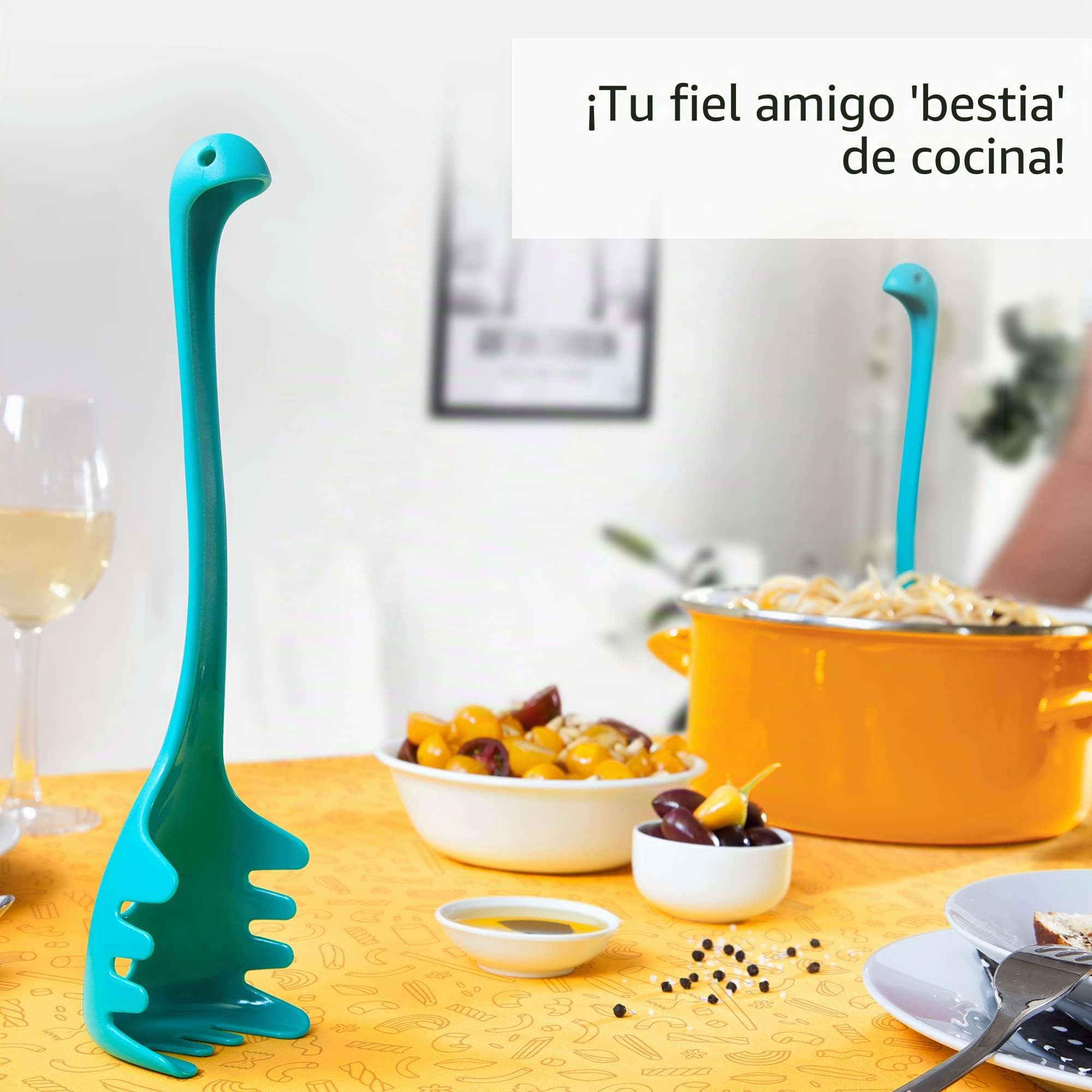OTOTO Papa Nessie - Servidor de pasta, cuchara de espagueti, grado alimenticio y libre de BPA, apto para lavavajillas y resistente al calor, tenedor de pasta de 28,5 x 8,5 x 5,5 cm