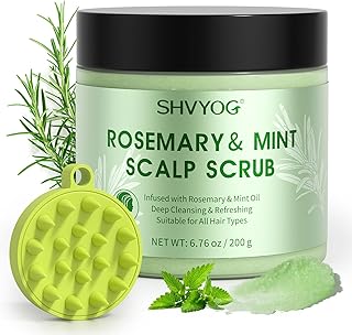 SHVYOG Scalp Scrub, Rosemary Scalp Exfoliator, Scalp Exfoliator Scrub for Build Up, Hair Exfoliate Scrub for Scalp, Hair Treatment Nourishing Detox Hair Care with Scalp Massager, 6.76 oz