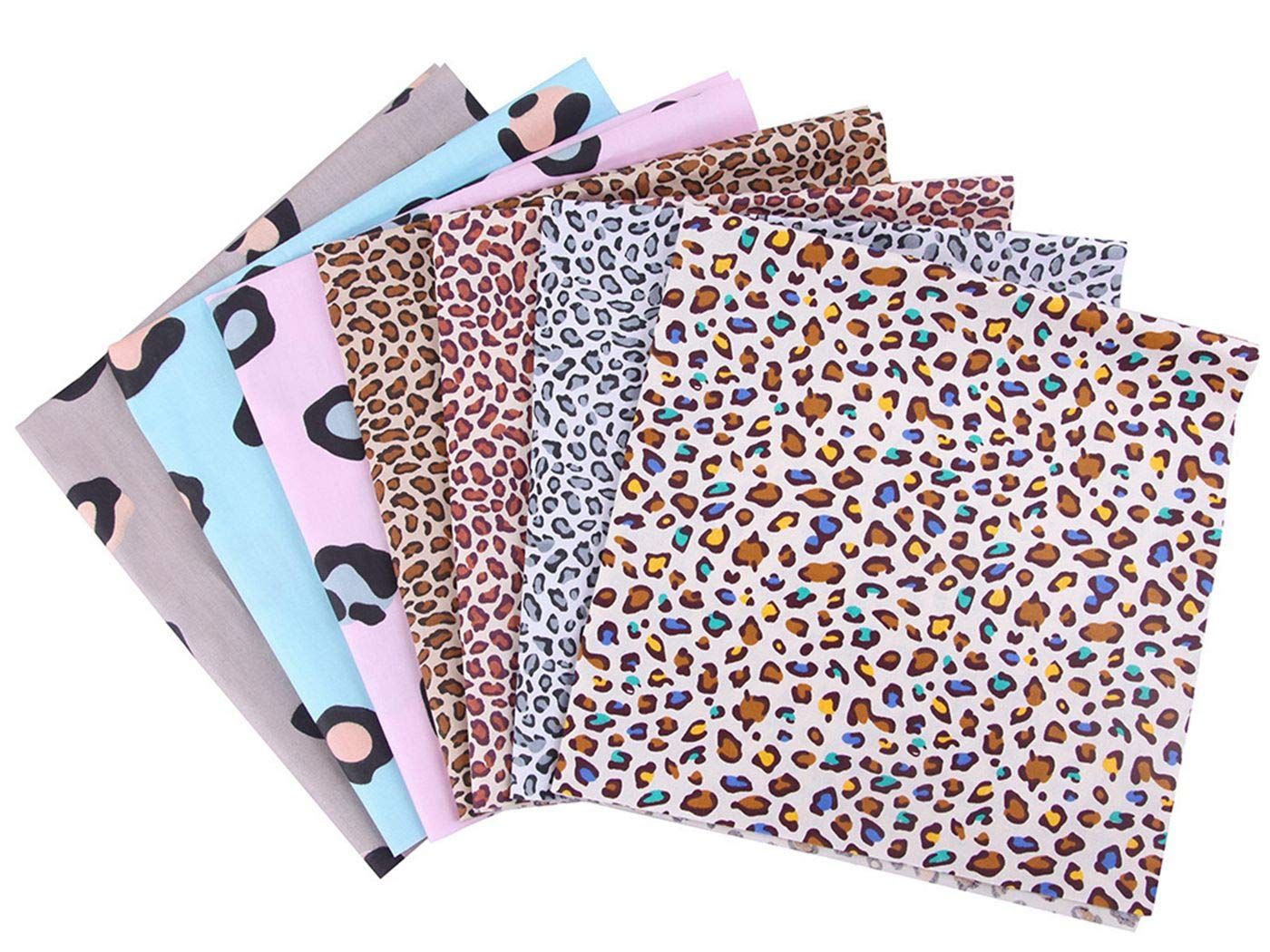 MoonyLI7Pcs Leopard Printed Cotton Fabric Fat Quarters Assorted Animals Printed Fabric Bundles Leopard Pattern Prints Prints Quilting Cotton Patchwork Sewing Fabric