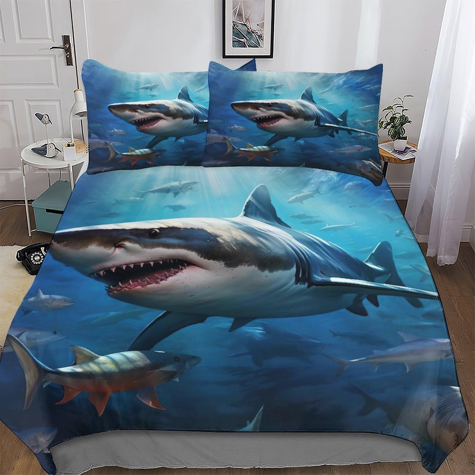 Dcccy Boys Shark Duvet Cover Set Microfiber Bedding Set Quilt Cover 2 Pieces With Pillowcases For Girls Comforter Cover Single(135X200cm)