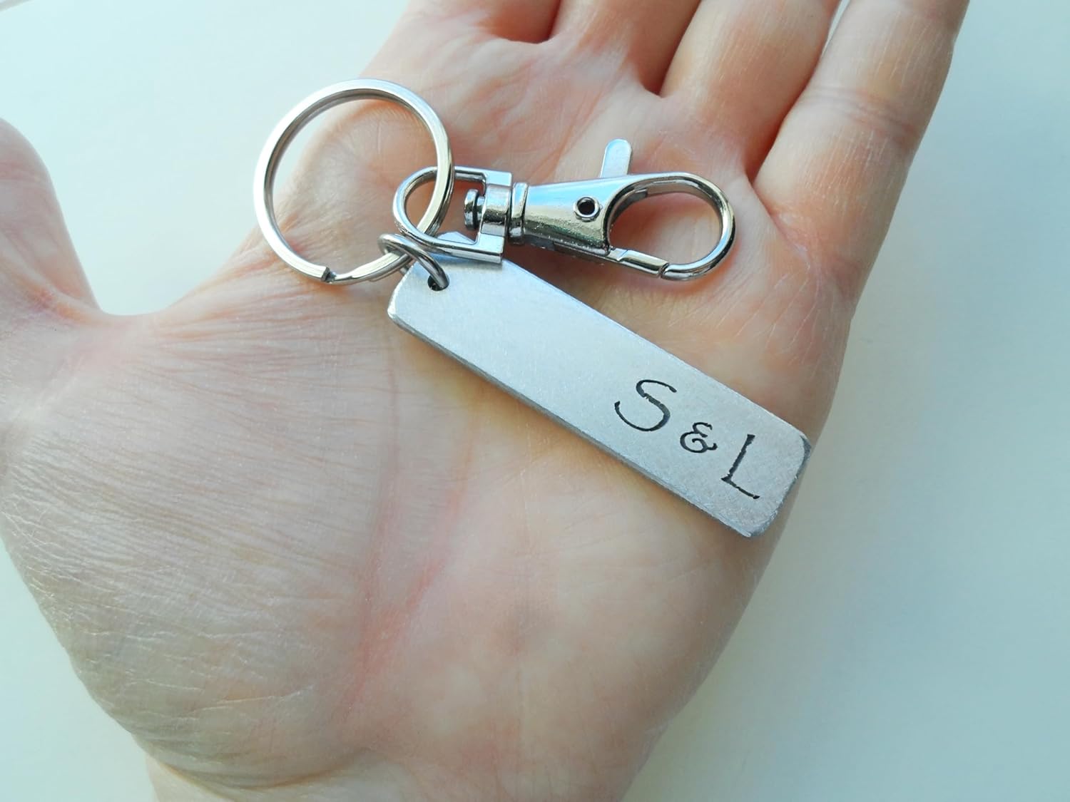Custom Personalized Aluminum Tag Keychain with Clasp, Engraved Initials, Husband, Wife Anniversary Key Chain, Boyfriend, Girlfriend Customized Couples Keychain - Image 3