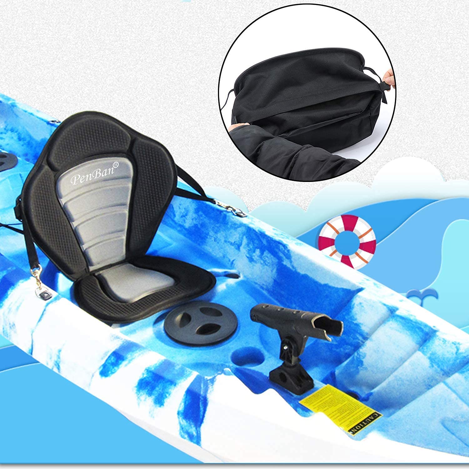 Penban Deluxe Padded Kayak Seat Fishing Boat Seat with Storage Bag,Detachable Universal Paddle