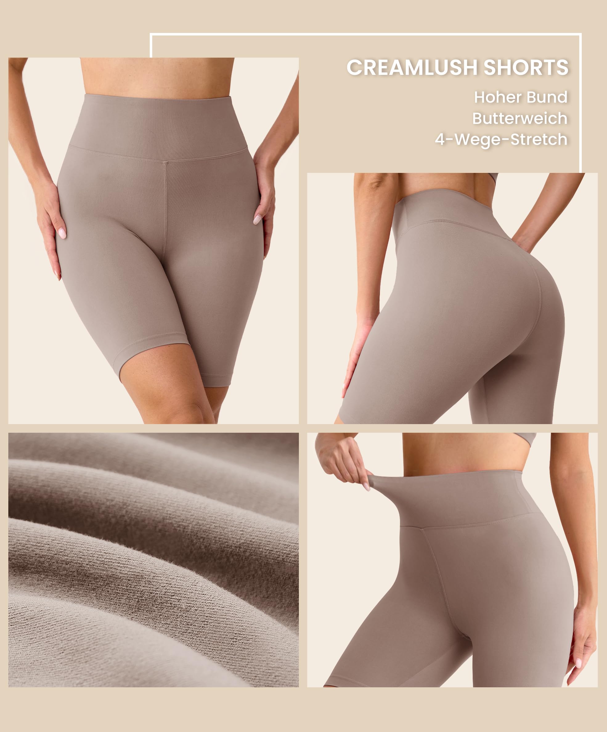 BAYDI Creamlush damskie spodnie rowerowe, 20 cm, wygodne, krótkie spodnie sportowe z wysoką talią, do jogi, pilatesu, na czas wolny, na co dzień