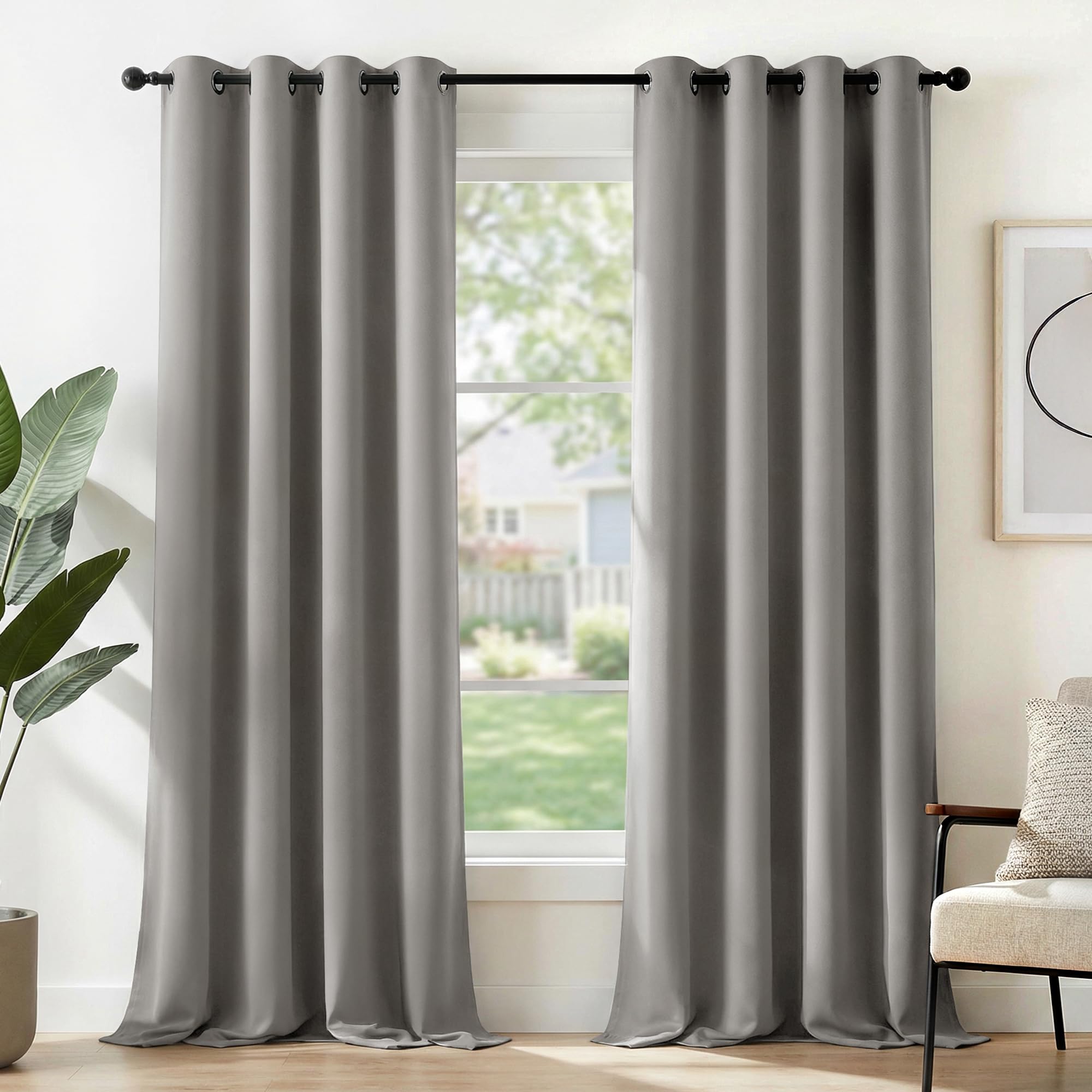 Deconovo Blackout Curtains Eyelet, Super Soft Thermal Insulated Drapes, Noise Redudcing Bedroom Curtains for Living Room, 42 x 84 Inch, Dove Grey, 2 Panels — image 1