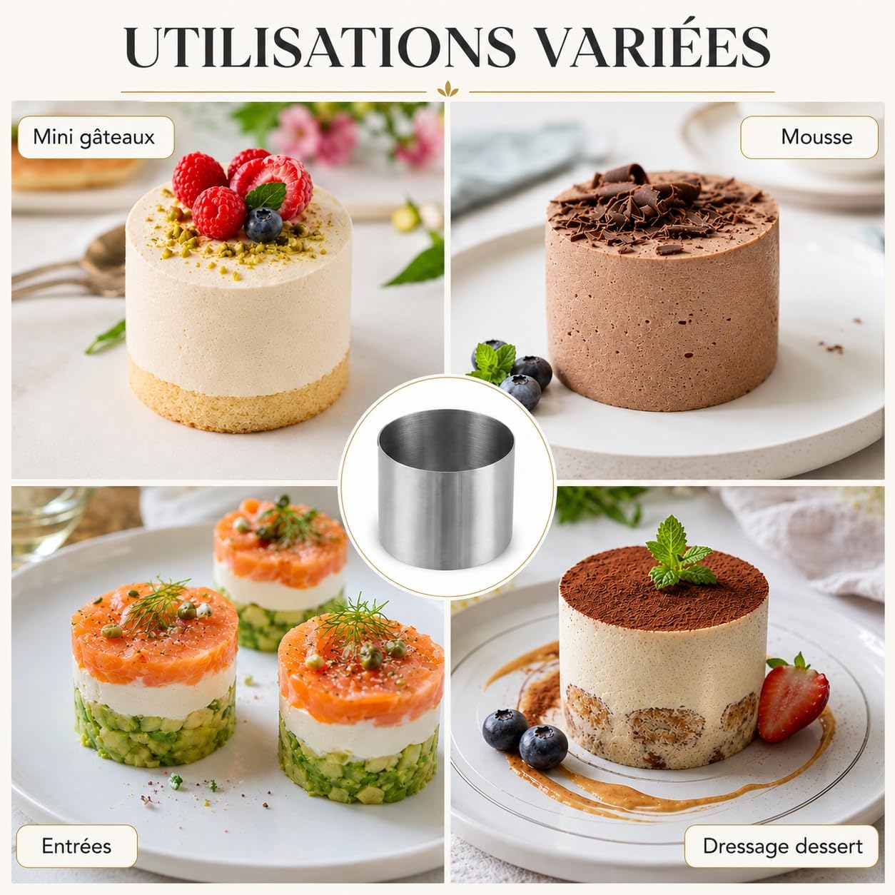 YAYODS Cercles à Pâtisserie INOX Lot de 15 - Ø 5 x H 5 cm Cercles à Mousse sans Fond pour Mini Entremets, Gâteaux Individuels, Tartares et Dressage de Table