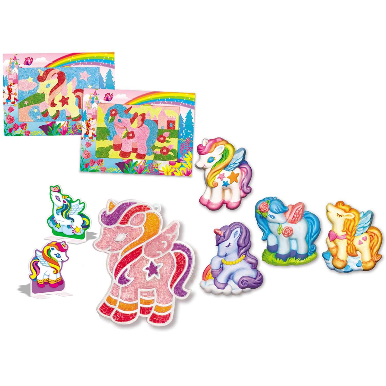 4M Maxi Set Creativo Unicorni Crea Calamite, Arte con Sabbia Glitterata e Acchiappasole Gioco Educativo con Realtà Aumentata per Bambini 5+