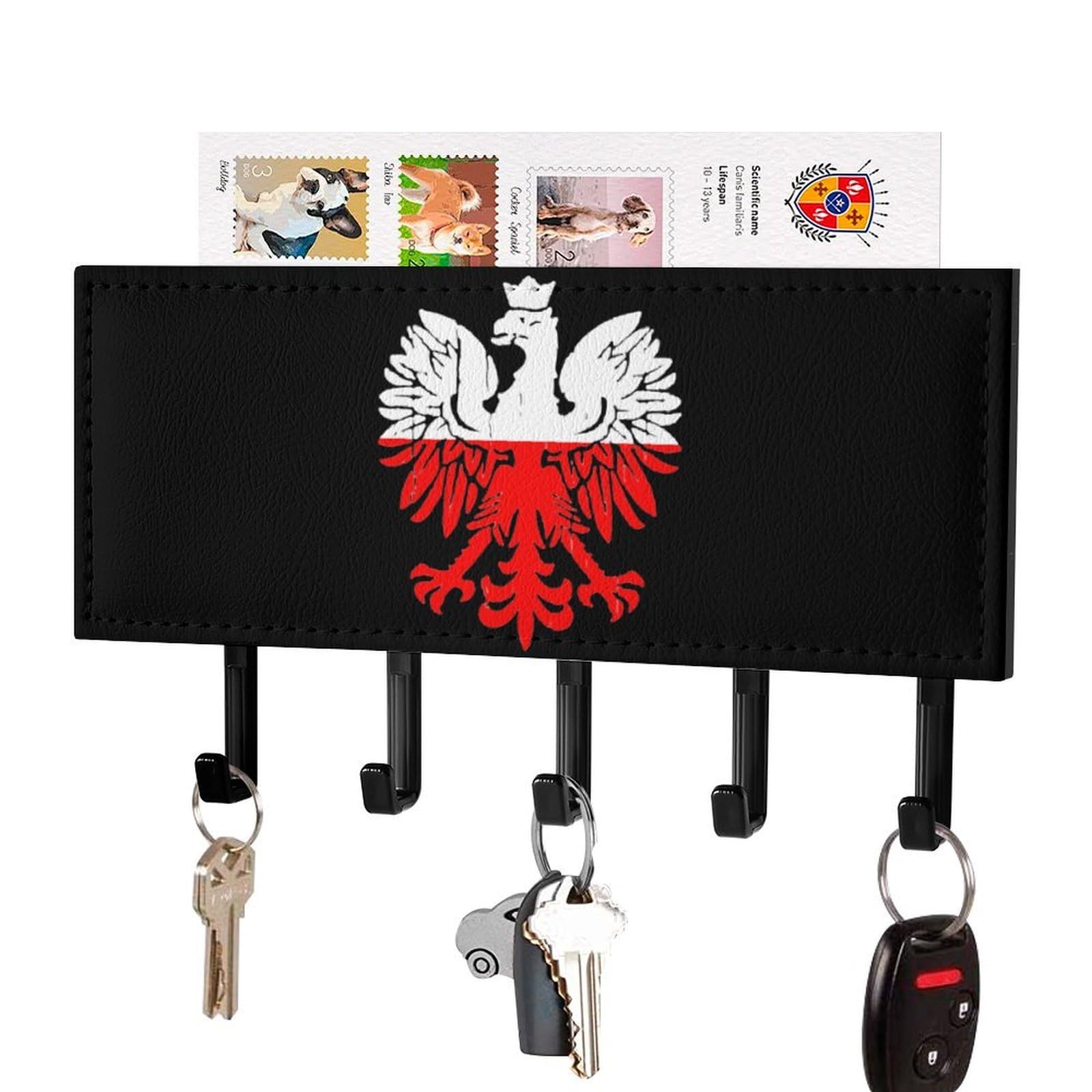 NCLQVJXZKHW Poland Flag Polish Ea-gles Key Holder with 5 Hooks Key Hooks Wall Mounted Key Racks Key Hanger Organiser Shelf