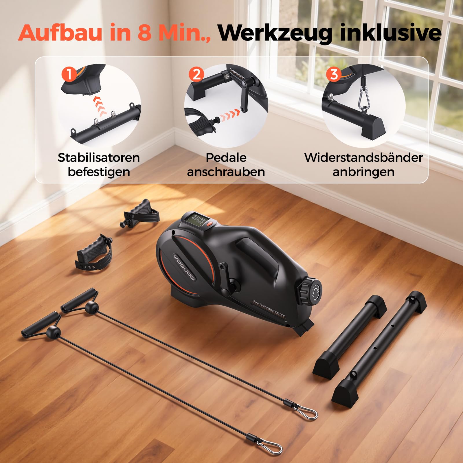 YOSUDA Pedaltrainer Mini Heimtrainer mit 2 Widerstandsbändern, Rutschfester Matte, 16-stufiger Einstellbarer Widerstand