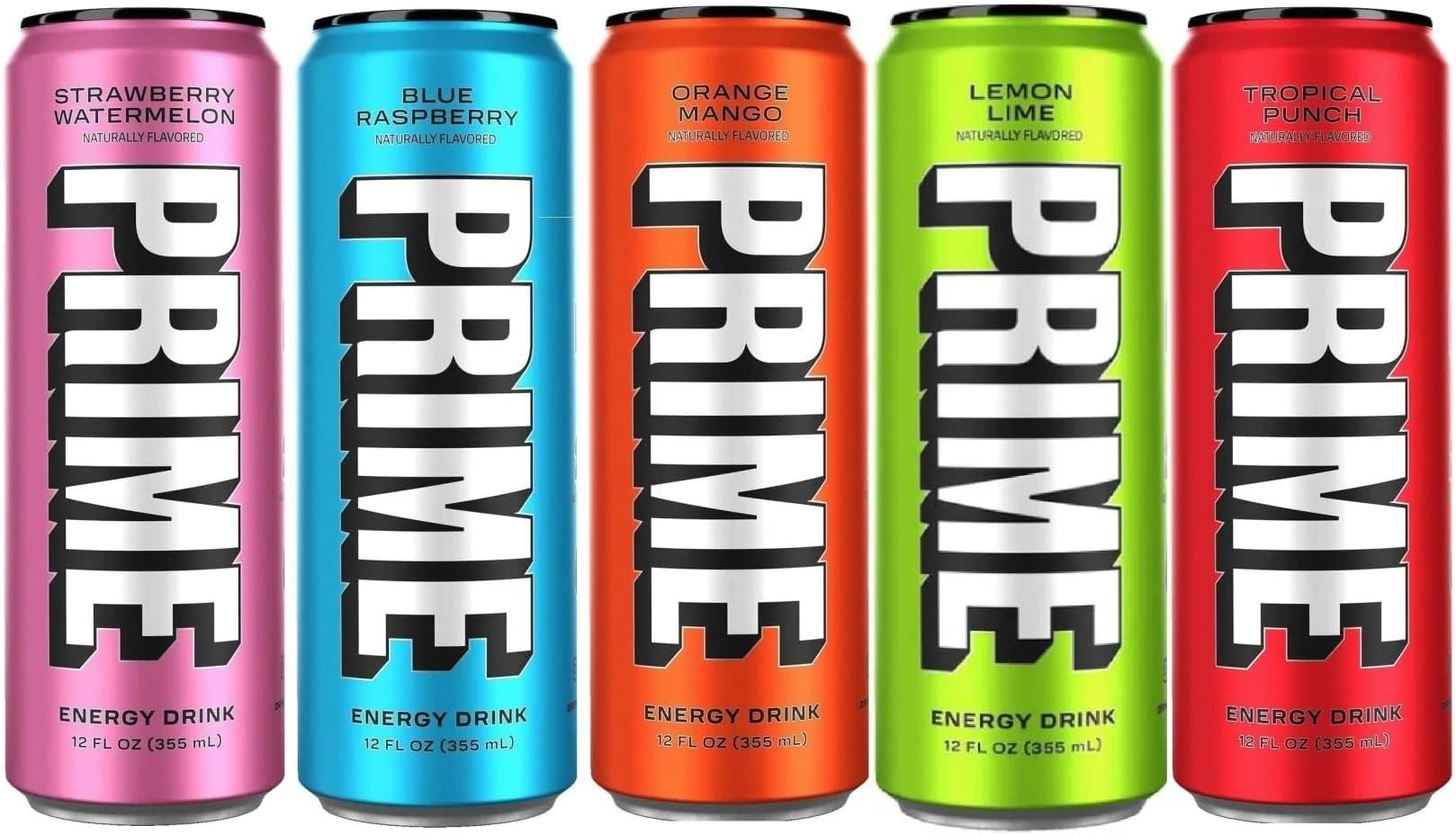 QualityFoodPrime Energy Drink Zero Sugar 5 New Flavors Variety Pack Cans, Pack Of 1, 5 Count, 355 ml