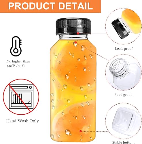 Miniatura 3 de Botellas de plástico de 12 onzas con tapas, 12 botellas de jugo, recipientes transparentes reutilizables con tapa negra, botella de plástico para