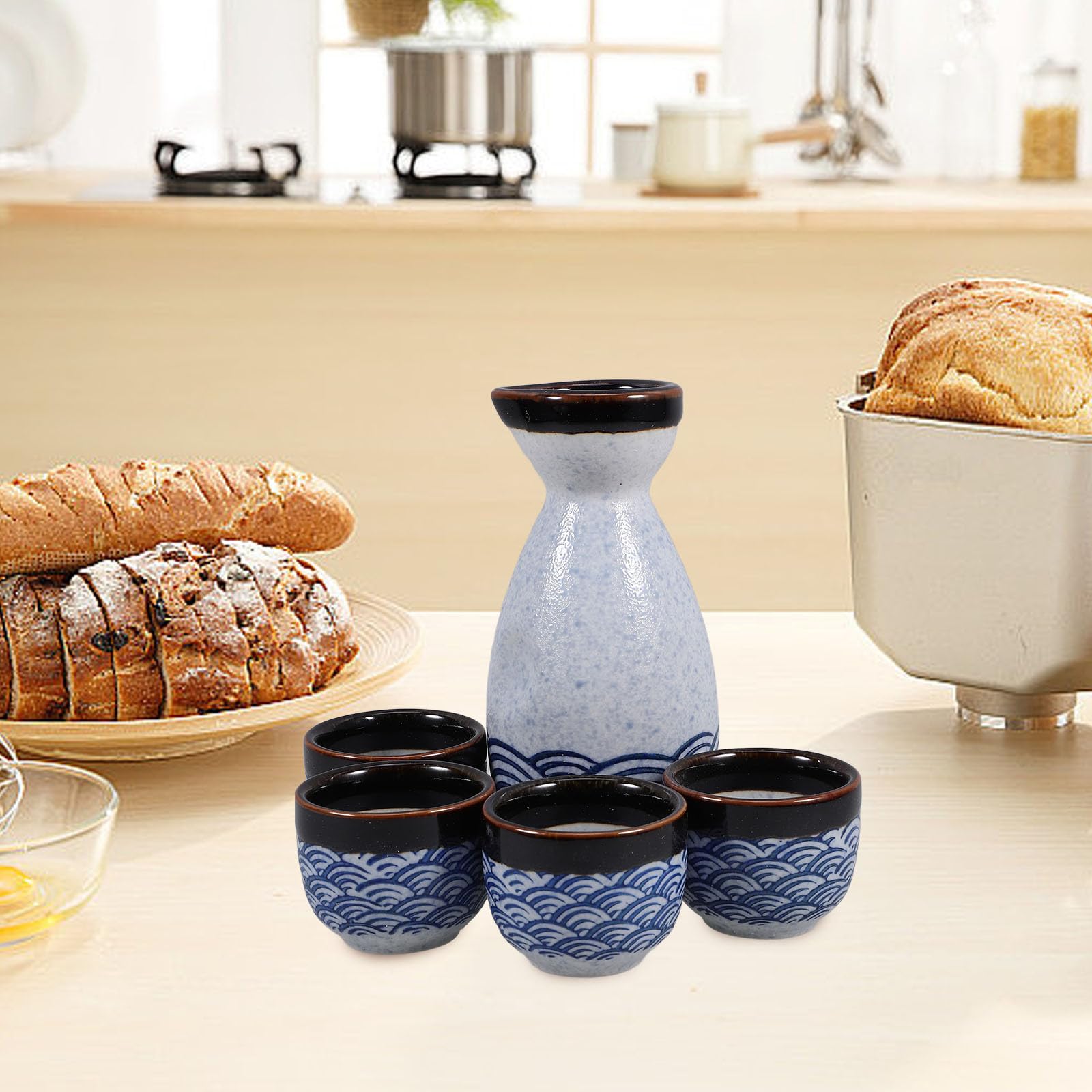 ibasenice Ensemble de Saké Japonerie en Céramique, Style Exquis, 5 Pièces