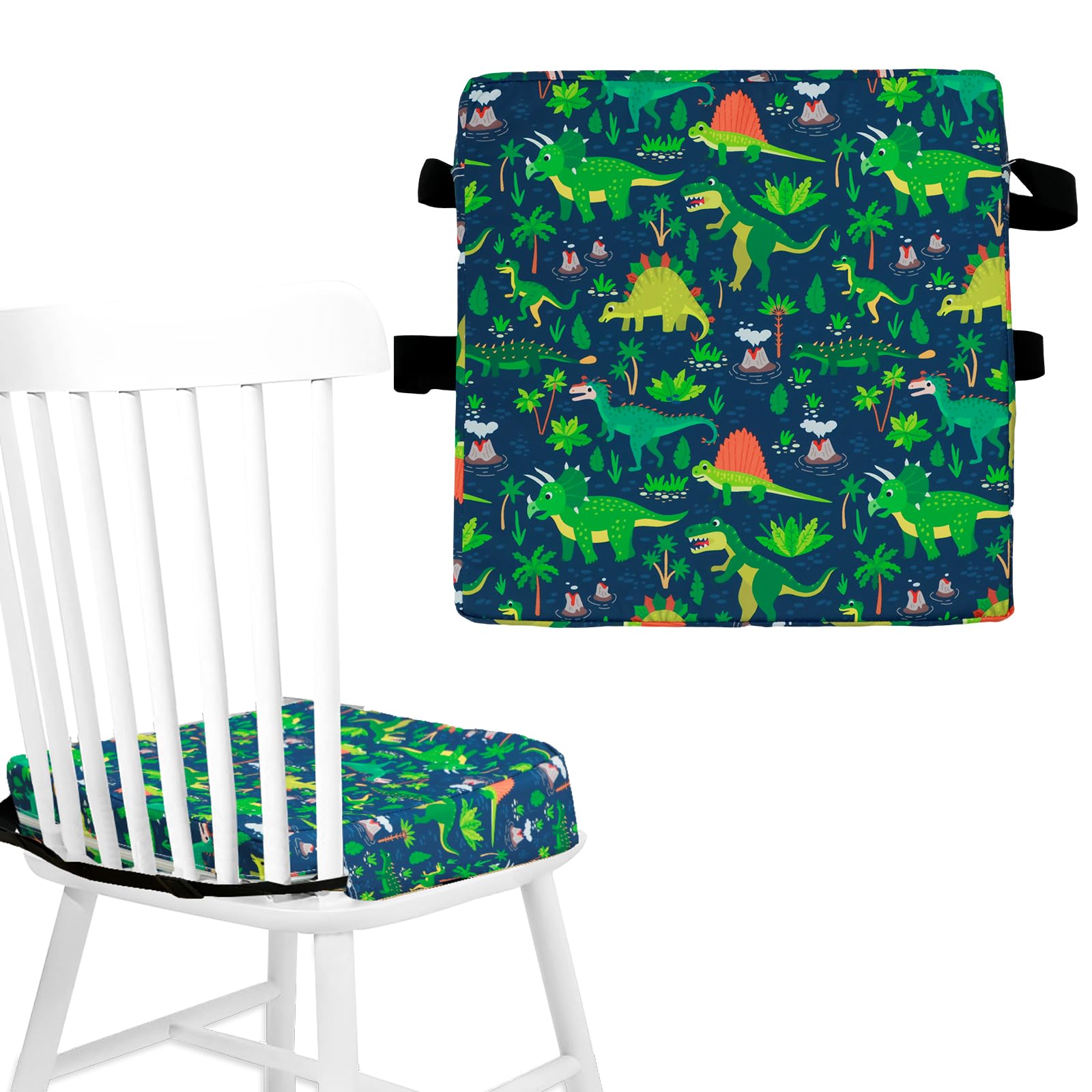 Toddler Booster Seat for Dining Chair With Adjustable Safety Belt and Fastening Strap - Non-Slip, Cute, Lightweight Cushion for Travel and Home