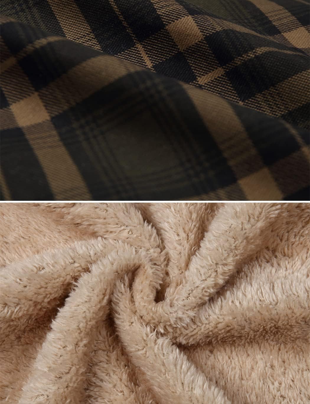 Haellun Men's Long Sleeve Sherpa Lined Shirt Jacket Flannel Plaid Fleece Coats - Image 7