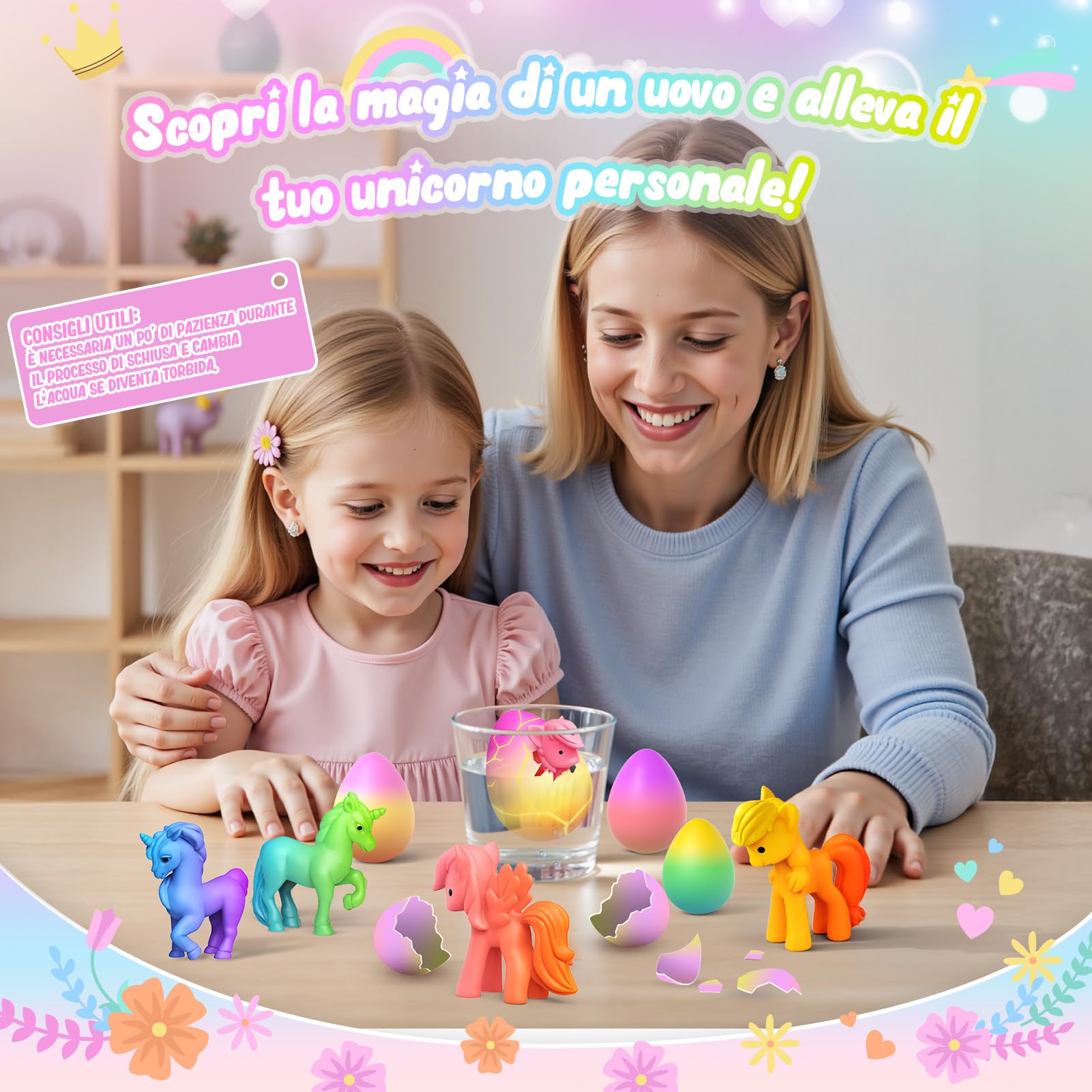 iKidiki Unicorno Giochi Bambina 3 4 5 Anni, Unicorni Regalo Bambina 3 4 5 6 Anni Giocattoli Bambino 3-6 Anni Uova Arcobaleno che Si Schiudono Bambini Regali Compleanno Pasqua Bambinas