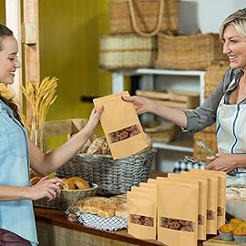 Blisstime 50 Pack Kraft Paper Stand Up Pouch Bags, Resealable Bag with Transparent Window and Tear Notch for Multipurpose Storage (4.7 X 7.9 Inches)