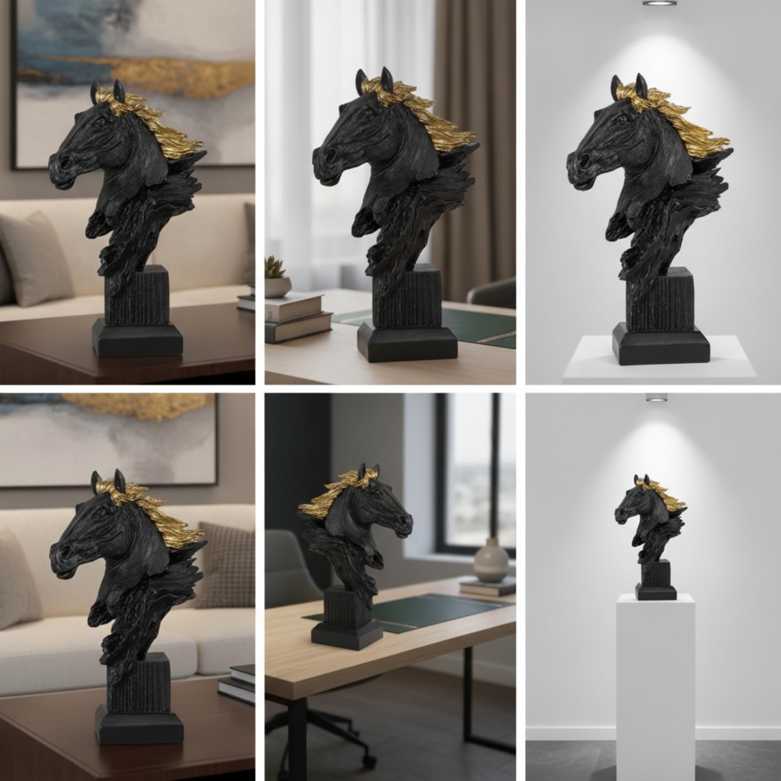 Figura corativa Caballo con Diseño Artístico y Base Estable Resina Sintética para Estante Escritorio Repisa Acuado para Amantes Animales Coleccionistas