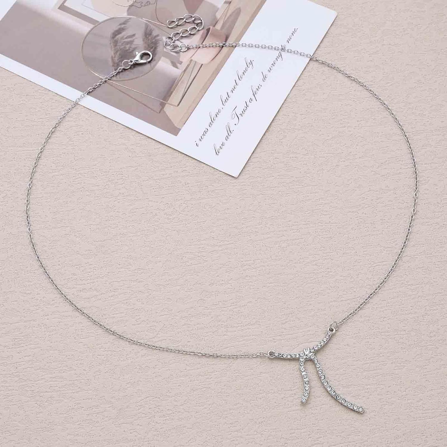 Vintage Crystal Bow Tie Necklaces Choker Silver Ribbon Bow Necklaces Bling Rhinestone Bow Pendant Necklaces Cz Bow Knot Crystal Necklace Jewelry for Women - Image 3