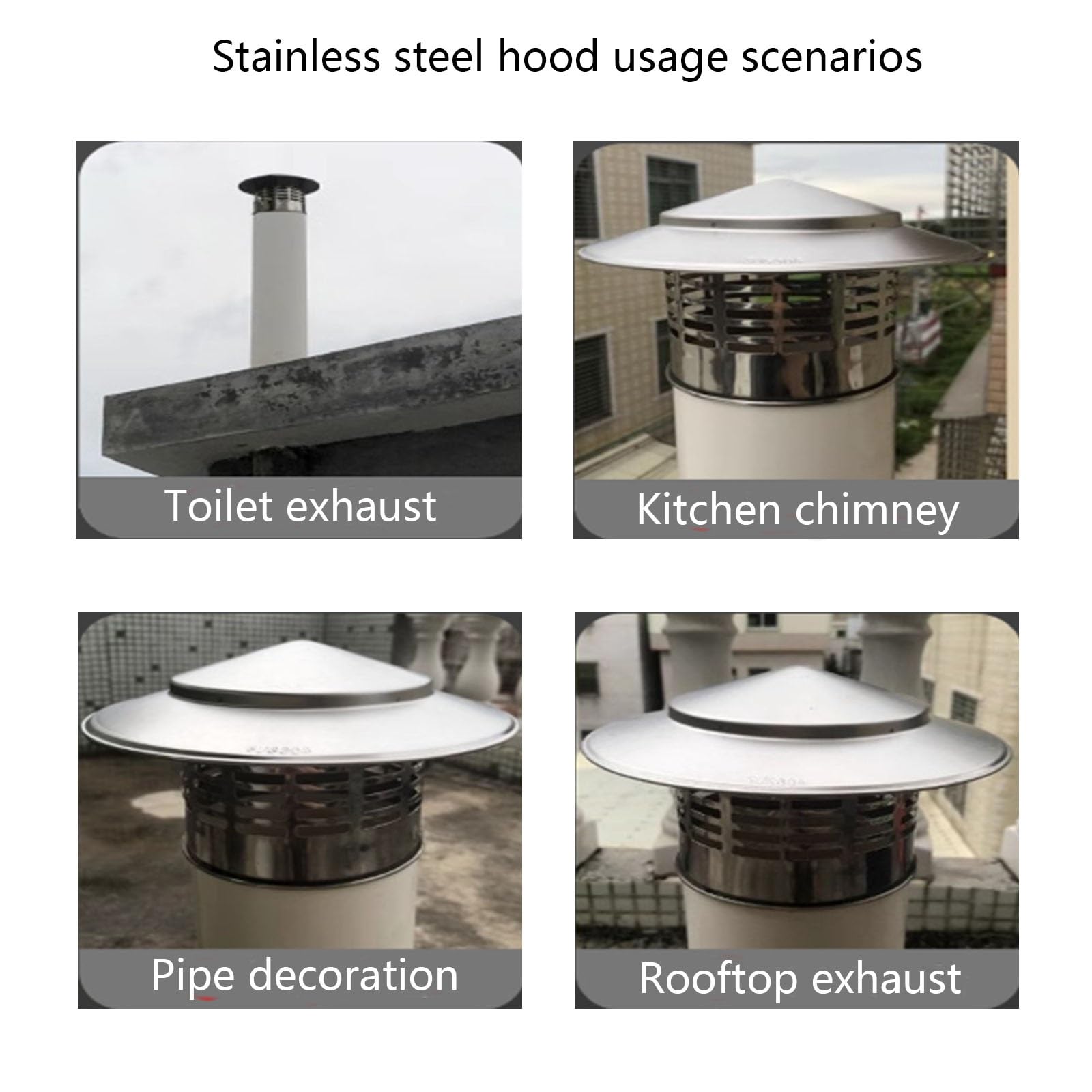 Tapas para chimeneas contra la Lluvia, Tapa de Chimenea de Acero Inoxidable - protección contra la Lluvia y la Chimenea, Tapa de Tubo de Chimenea con Rejilla, Tapa de Tec
