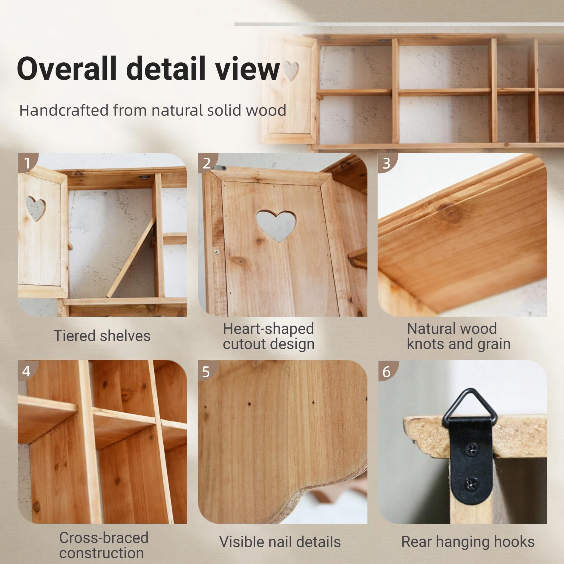 Wandregal aus Holz mit mehreren Schlitzen, platzsparender Hängeschrank mit Türen und 5 Hoo schwebendem Sto Rack für Wohnzimmer, Schlafzimmer, Küche, Dekor (Holz 1)