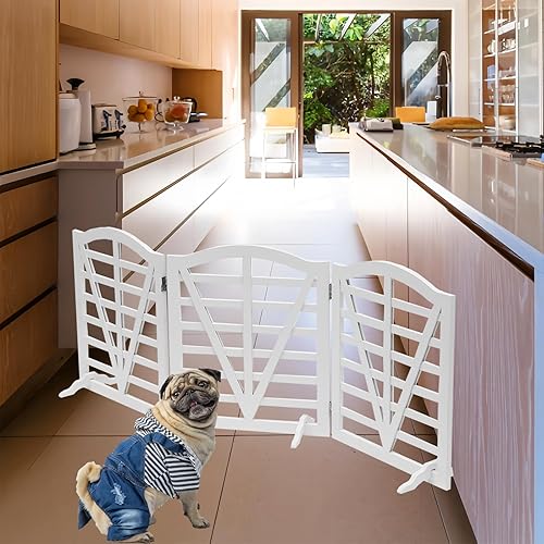 Miniatura 6 de Puerta de madera para perros, puerta independiente para mascotas, puerta plegable para mascotas, cercas para perros de interior con soporte de 3