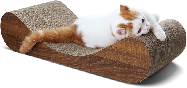 ScratchMe Bone Cat Scratcher Cardboard Lounge Bed, Cat Scratching Post, Durable Board Pads prevents Furniture Damage, Brown, 23.62x9.45x5.51 Inch (Pack of 1), with Bell Ball Toy, 2in1
